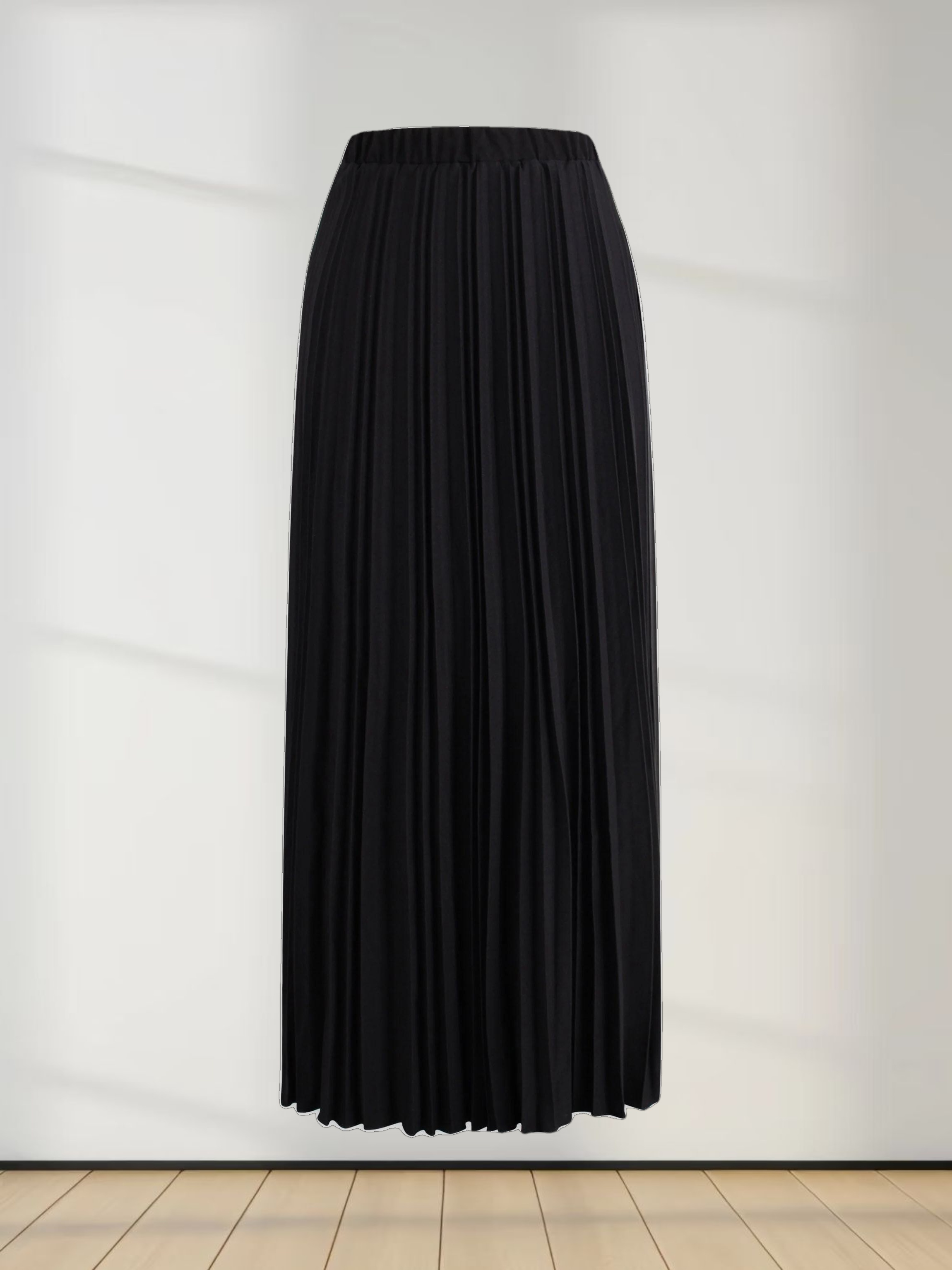 Denim Pleated Skirt-Black