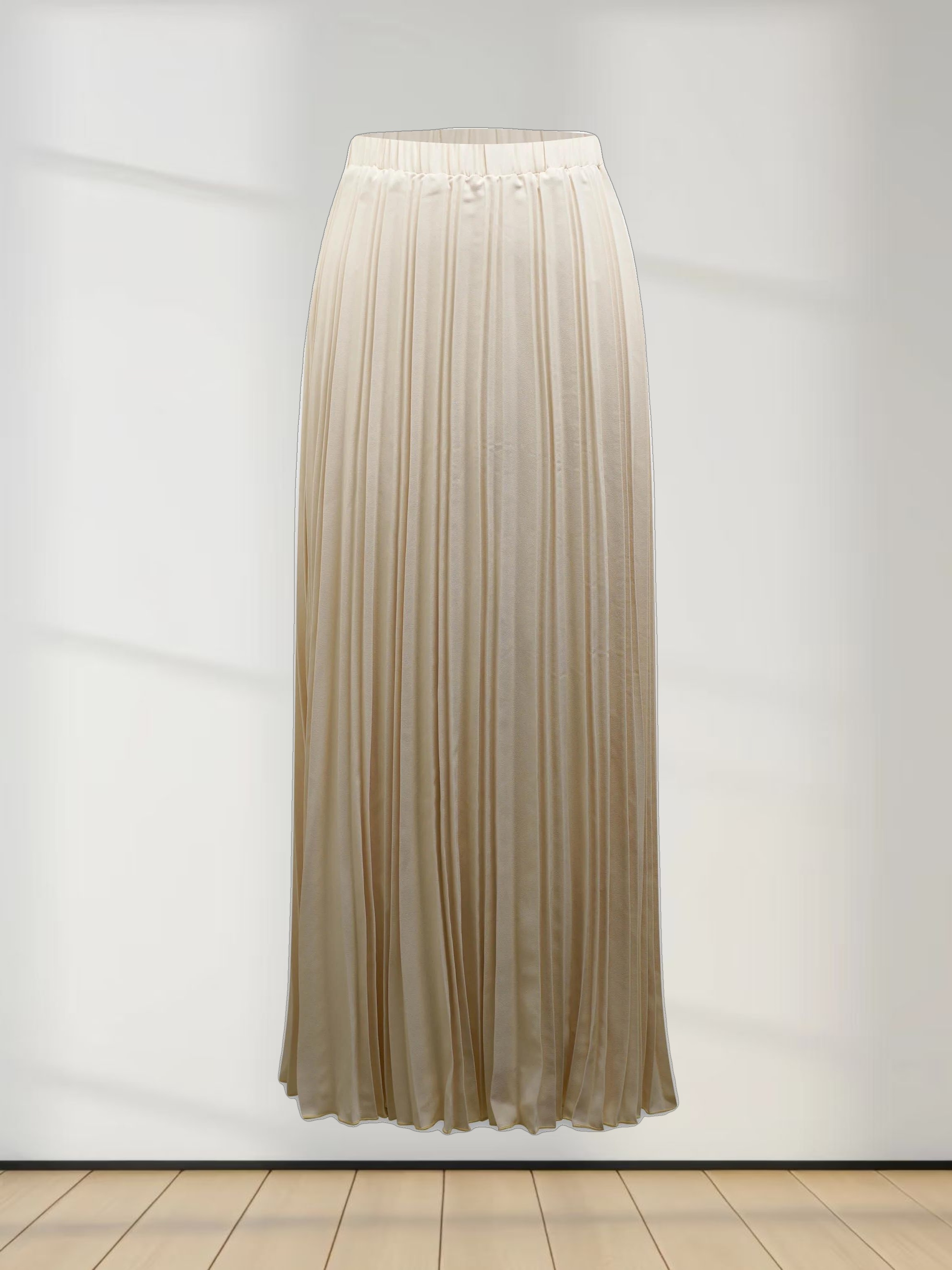 Crepe Pleated Maxi Skirt-Bone