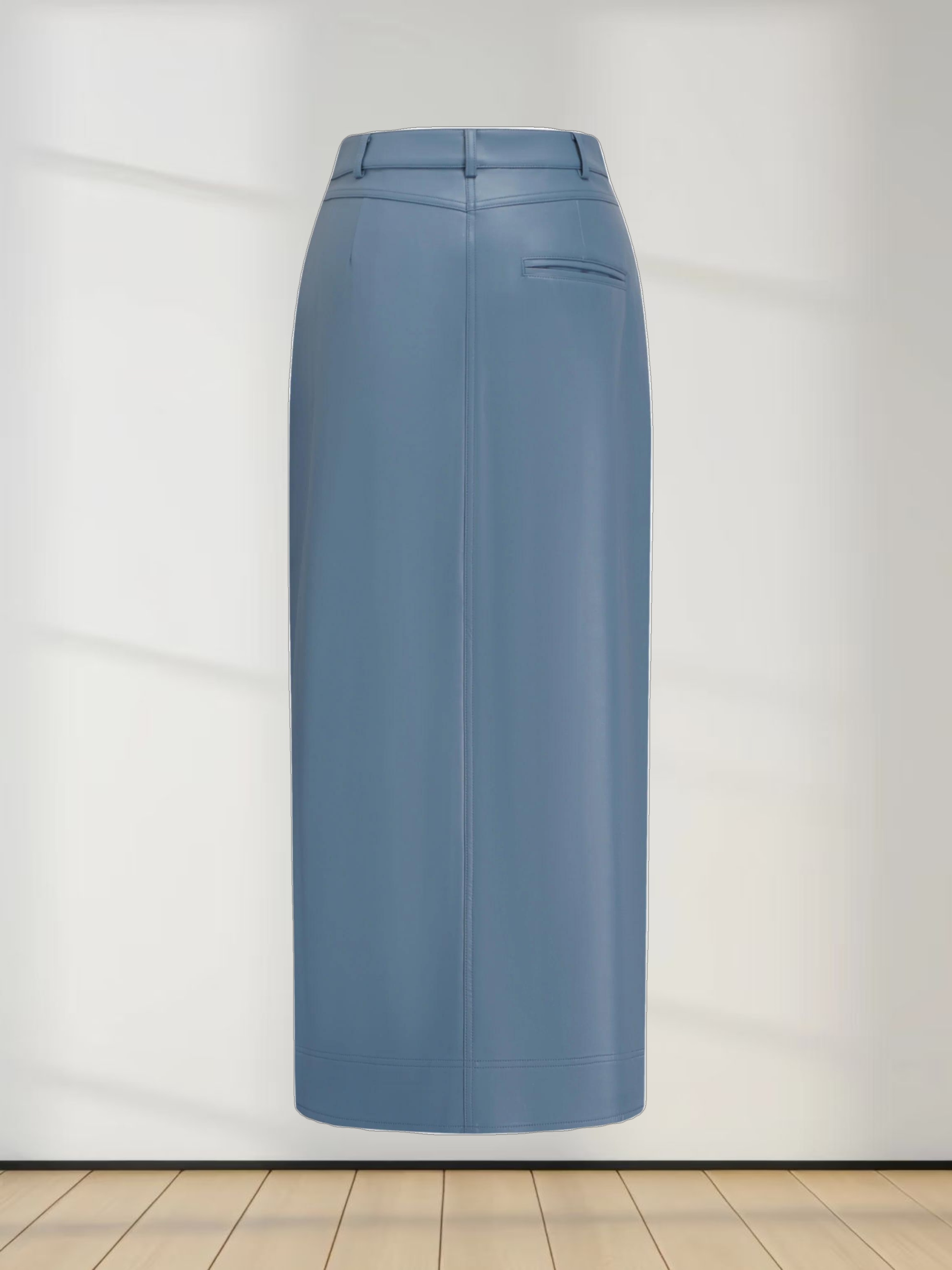 Front Pocket Straight Faux Leather Skirt-Denim Blue