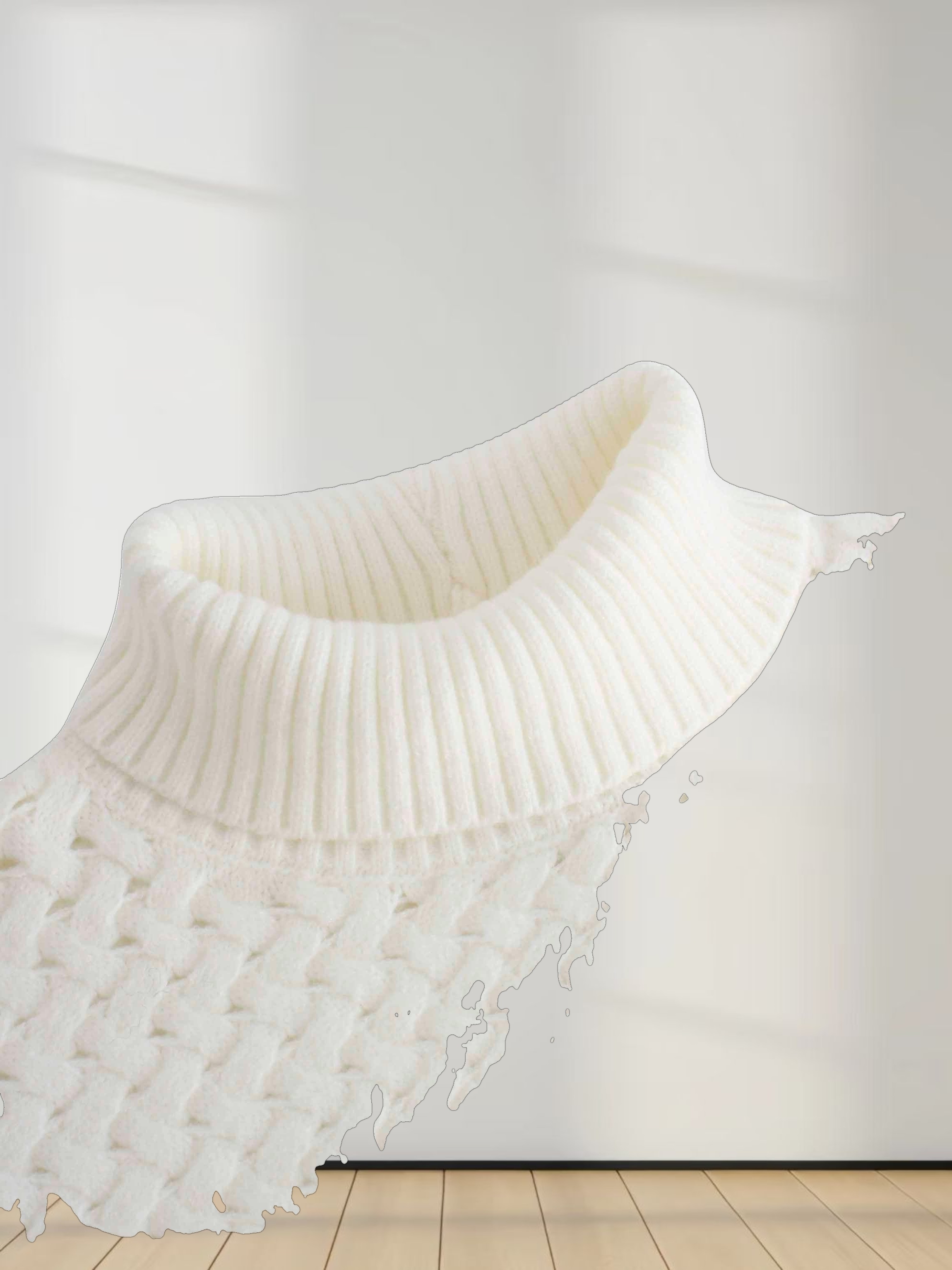 Basketweave Turtleneck Sweater-Cream