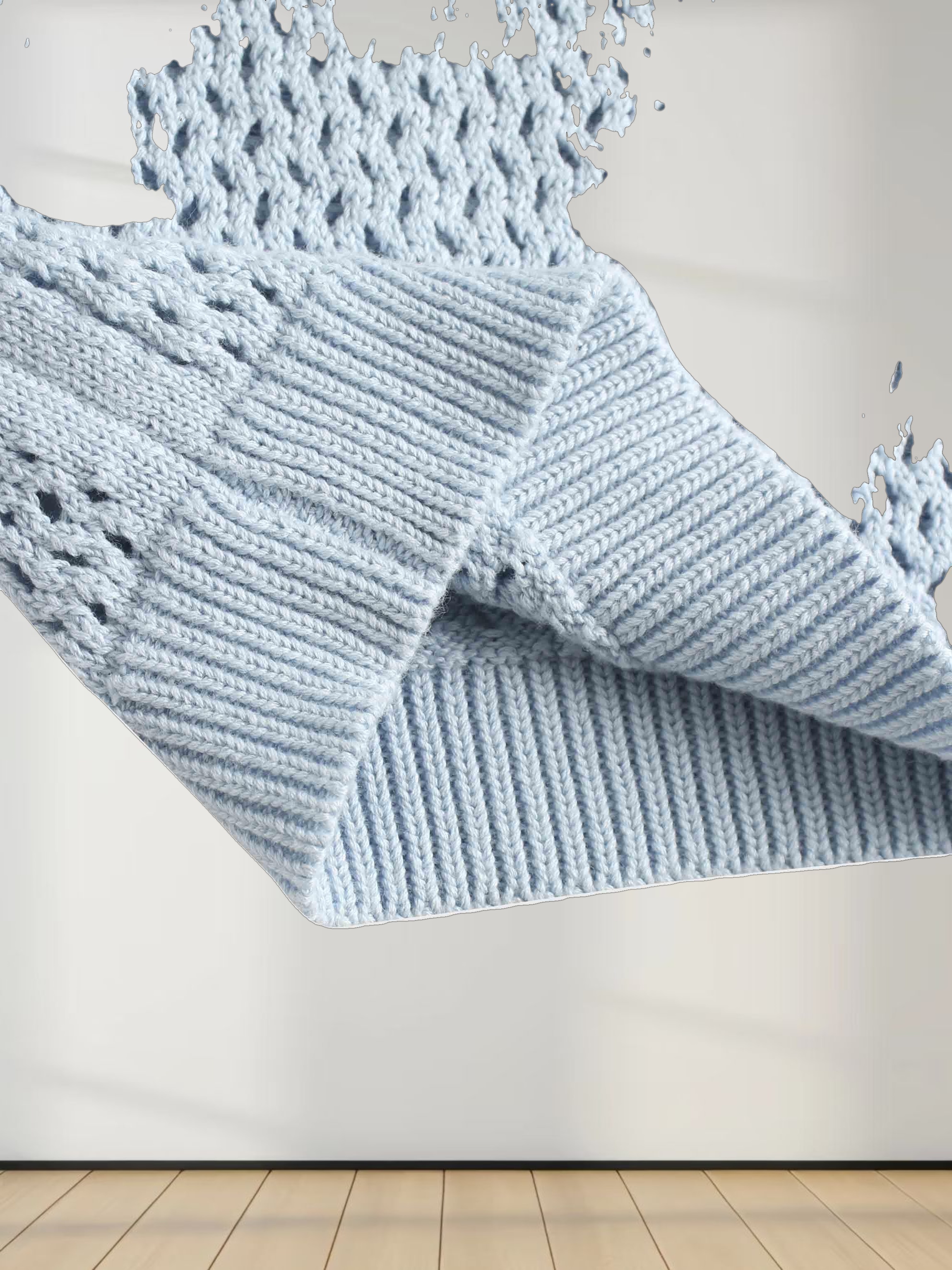 Crochet Knit Button Down Cardigan-Light Blue