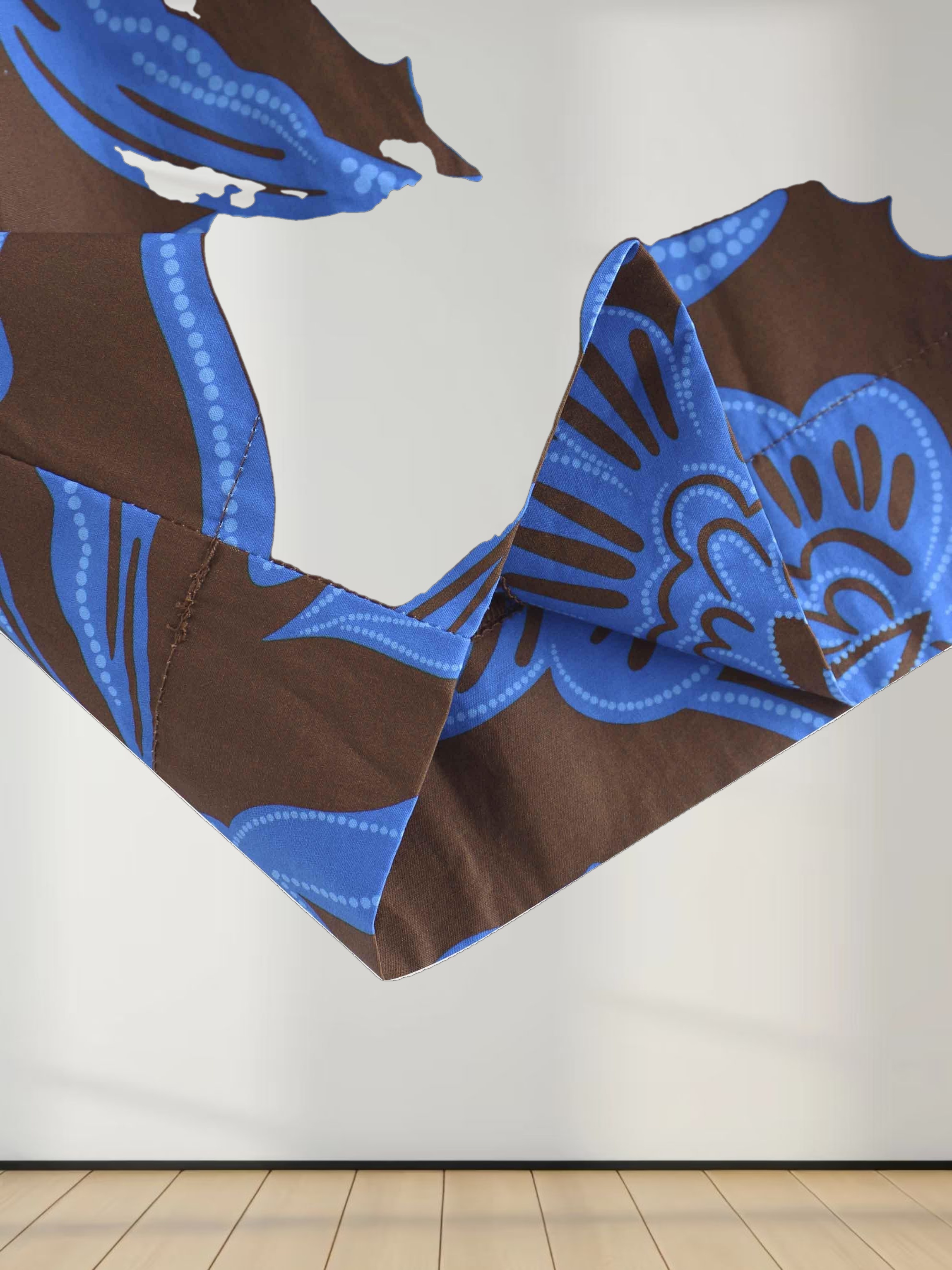 Elastic Waist Tiered Shirtdress-Brown/Blue Floral