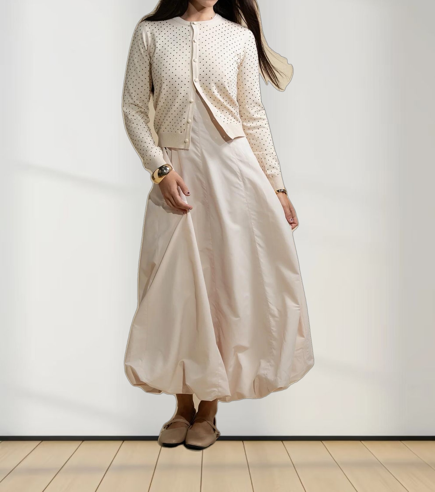 Stone Embellished Crew Cardigan-Vanilla