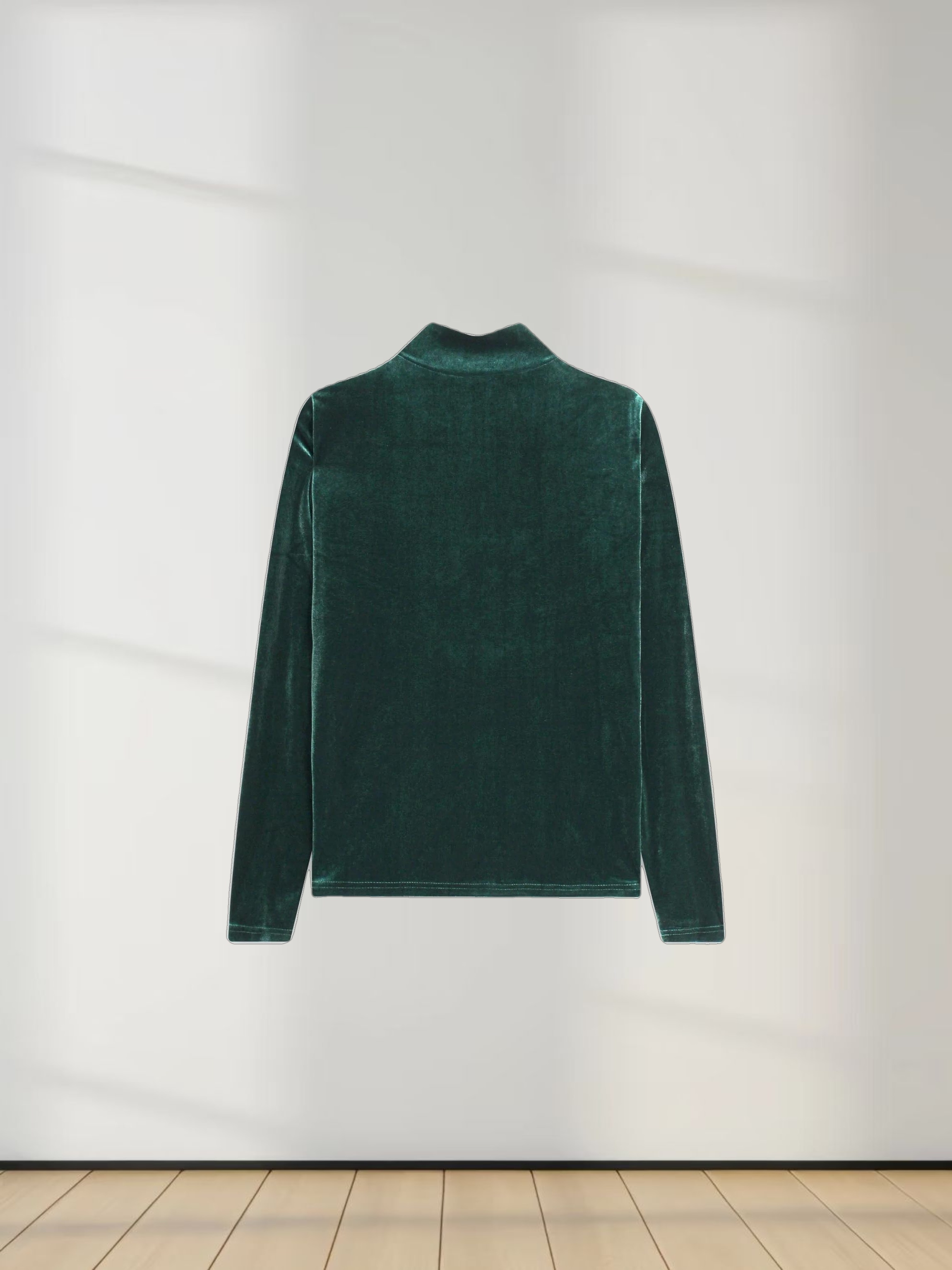 Velour Mock Neck Turtleneck-Emerald Green