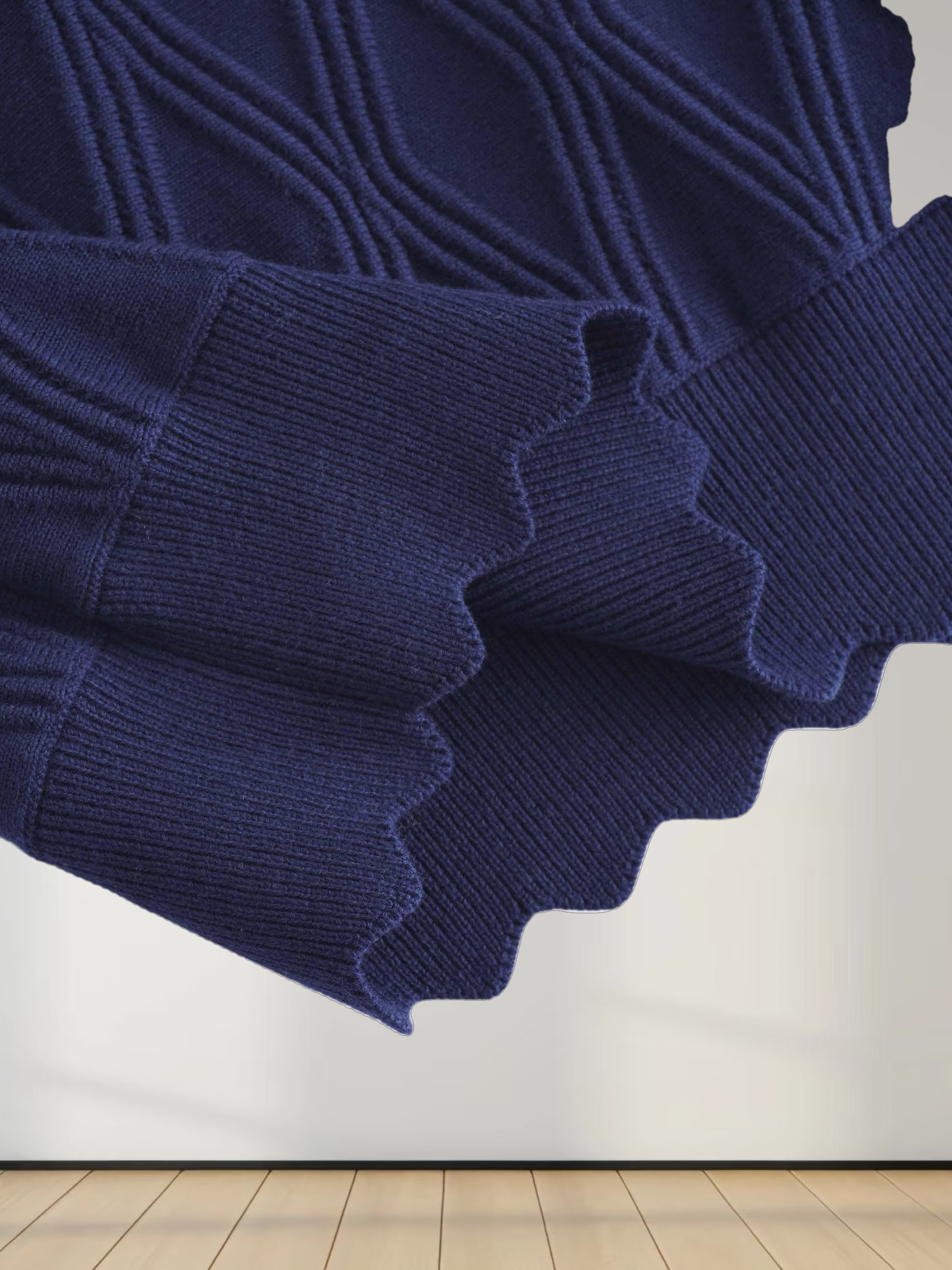 Scalloped Sleeveless Crew Neck Sweater-Blue