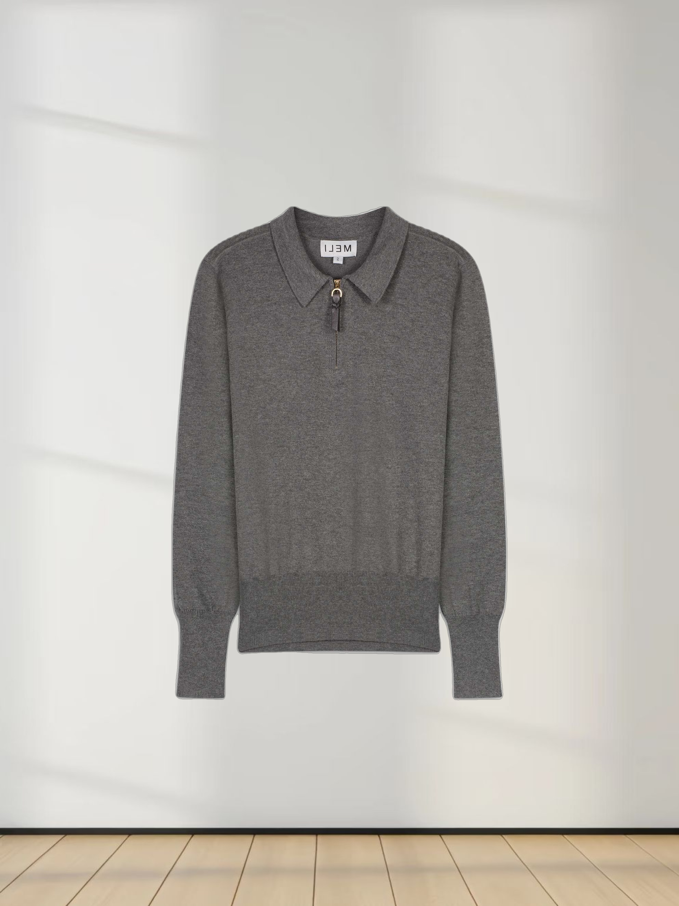 ZIPPER COLLAR SWEATER-GREY