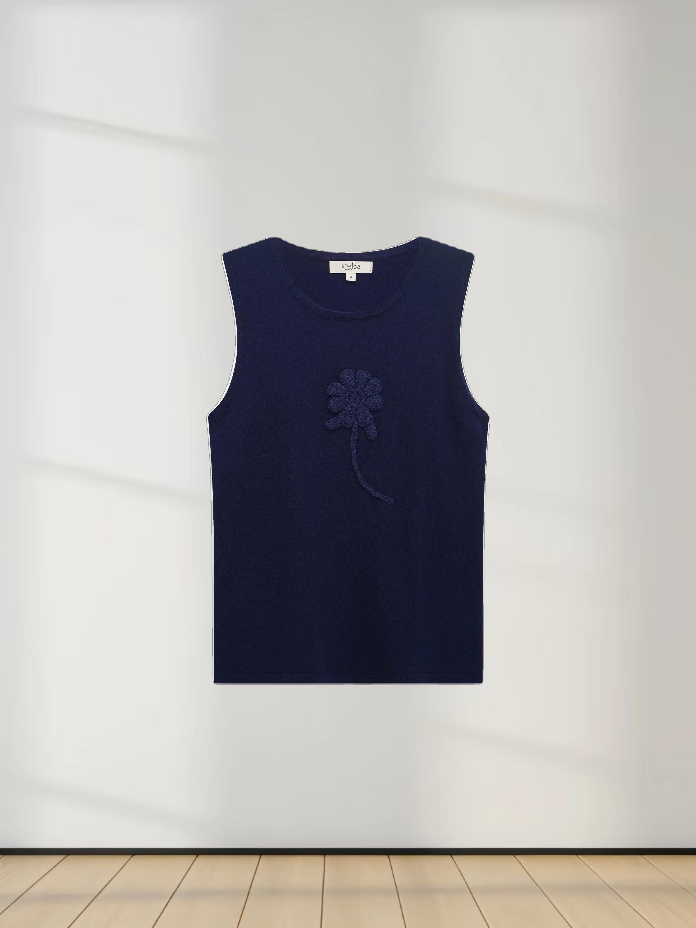 Crochet Puff Flower Sweater Set-Navy