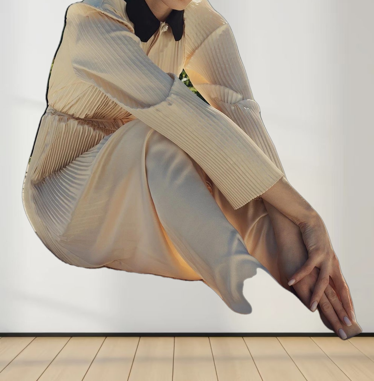 Micro Pleat Dress-Ivory