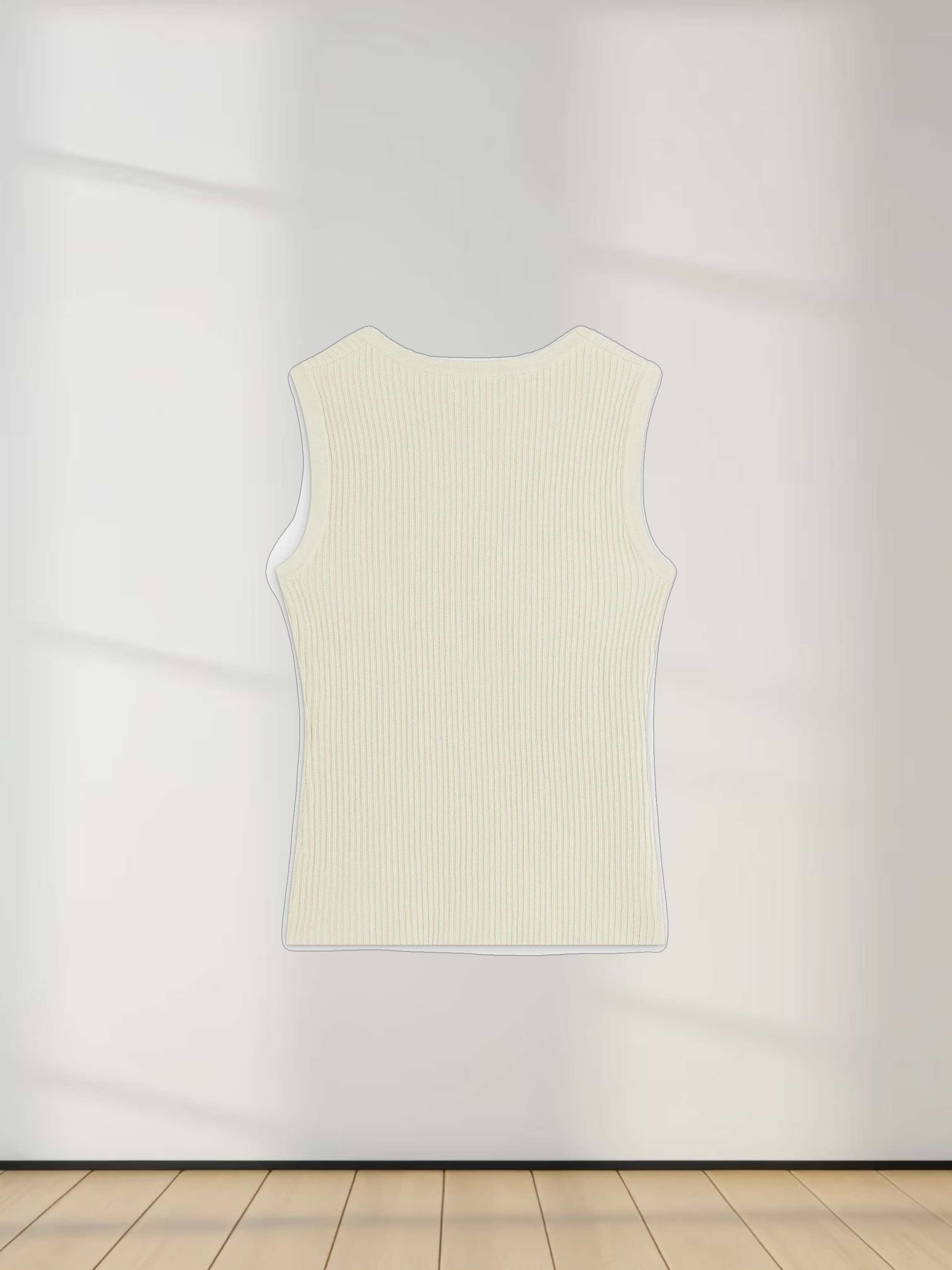 Sleeveless Ribbed Crew-Ivory