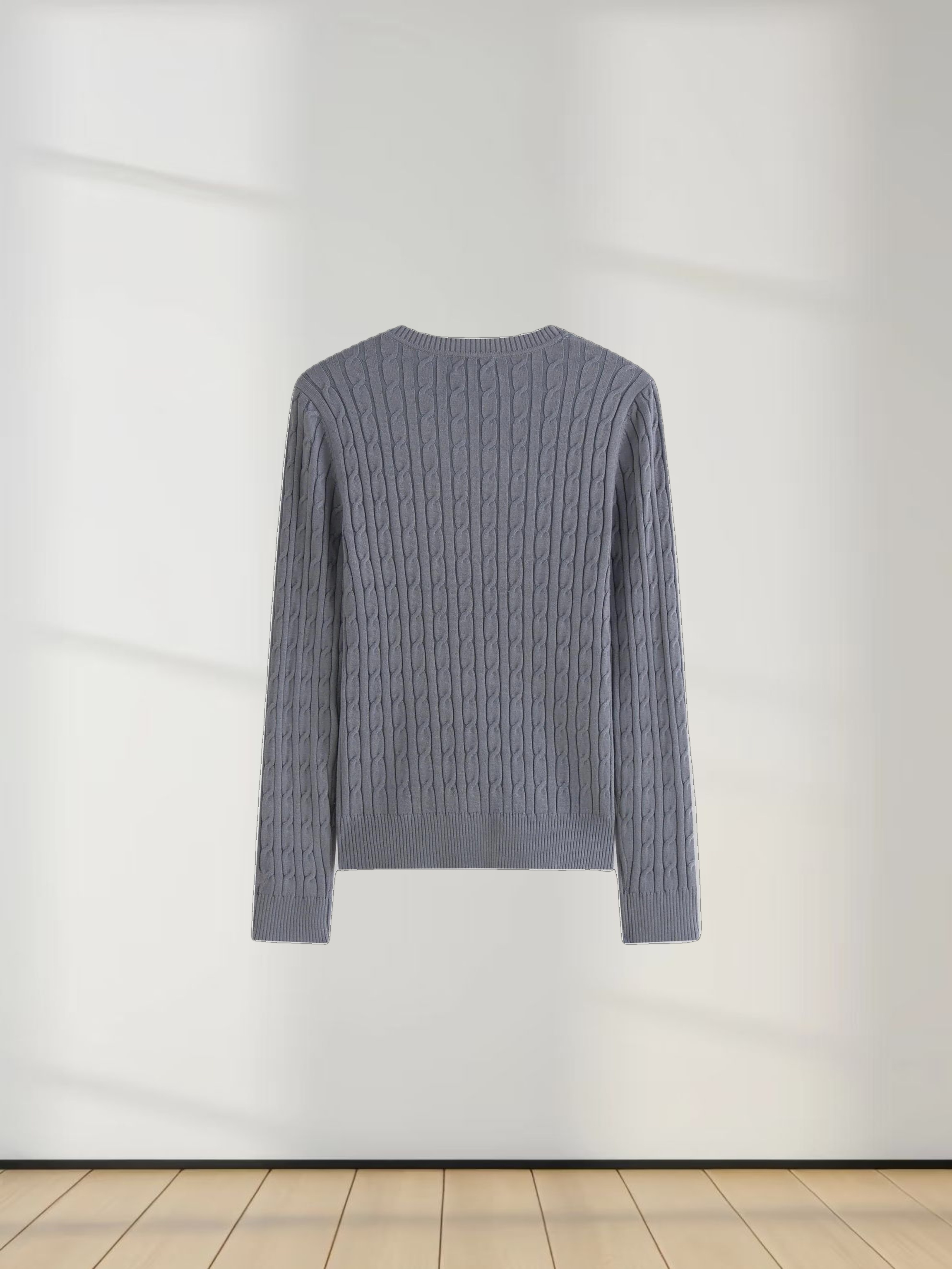 Knit Cable Sweater-Slate Blue
