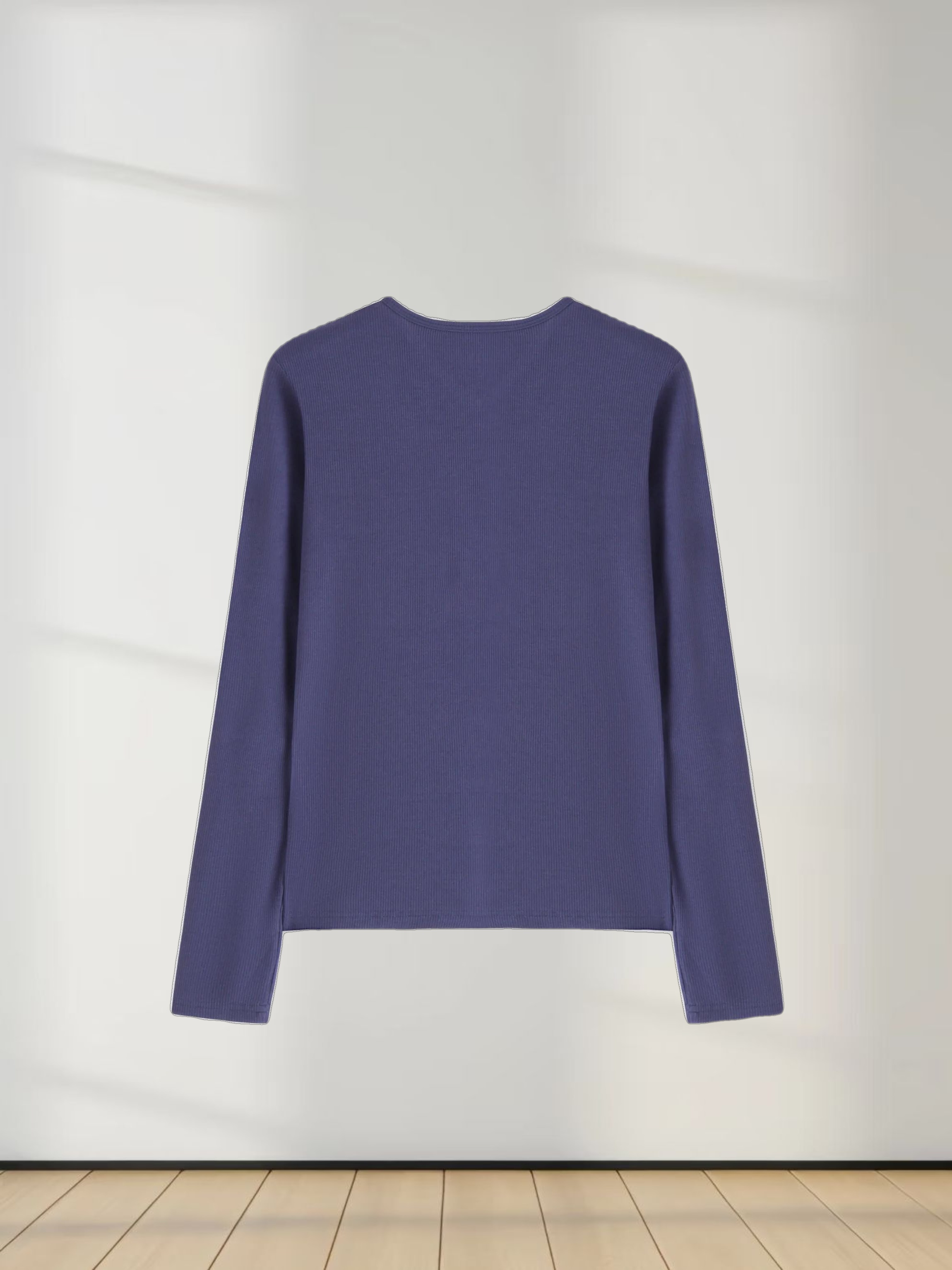 High V Ribbed Tee LS-Indigo Blue