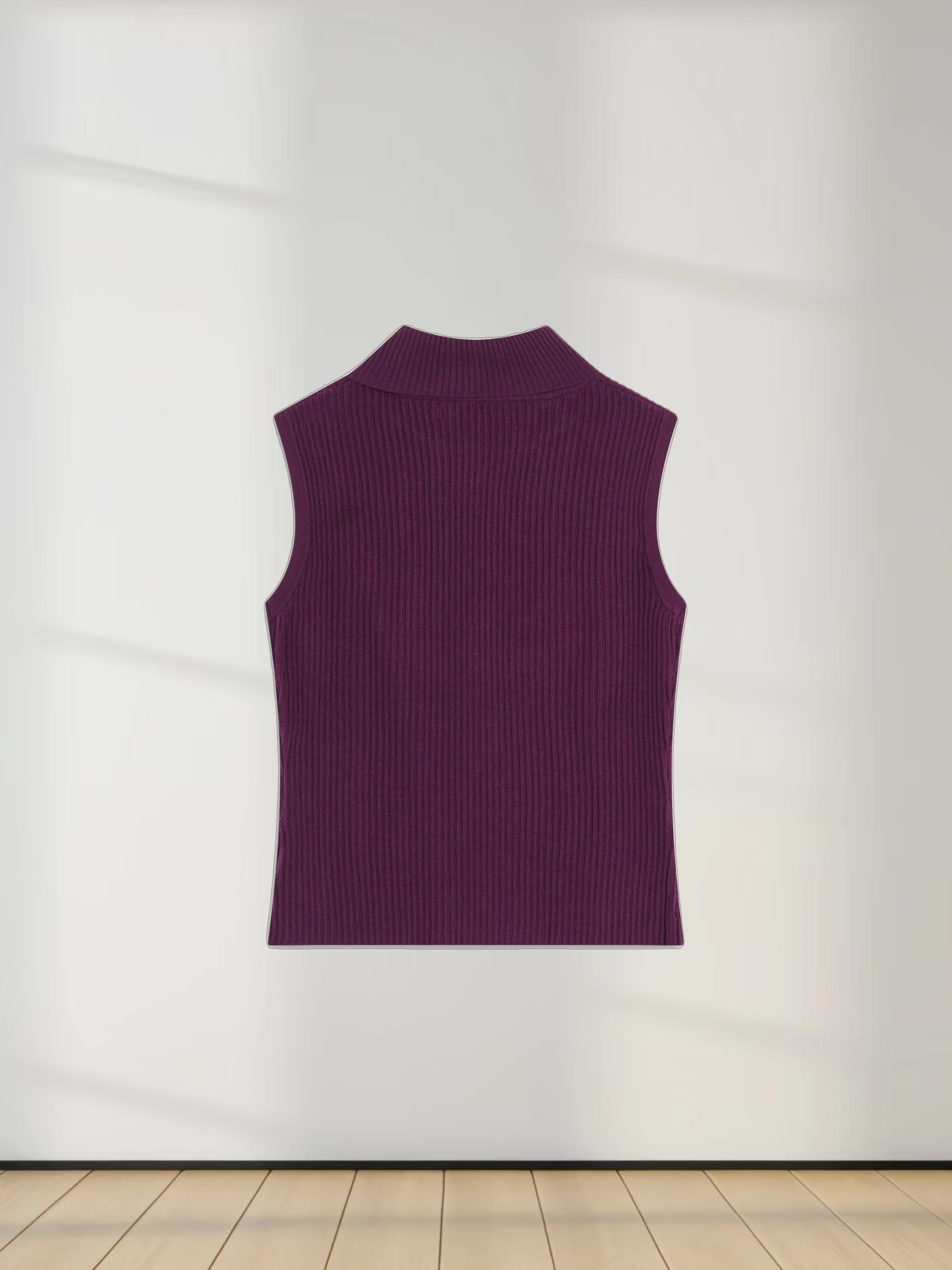 Sleeveless Ribbed Turtleneck-Wine