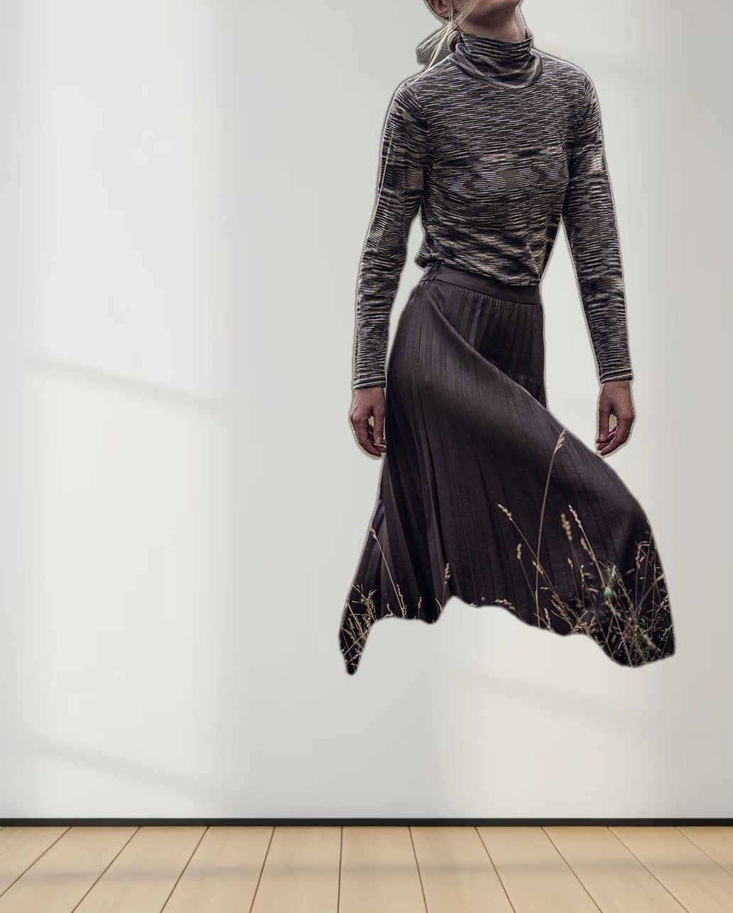 Accordion Pleated Faux Leather Skirt-Brown