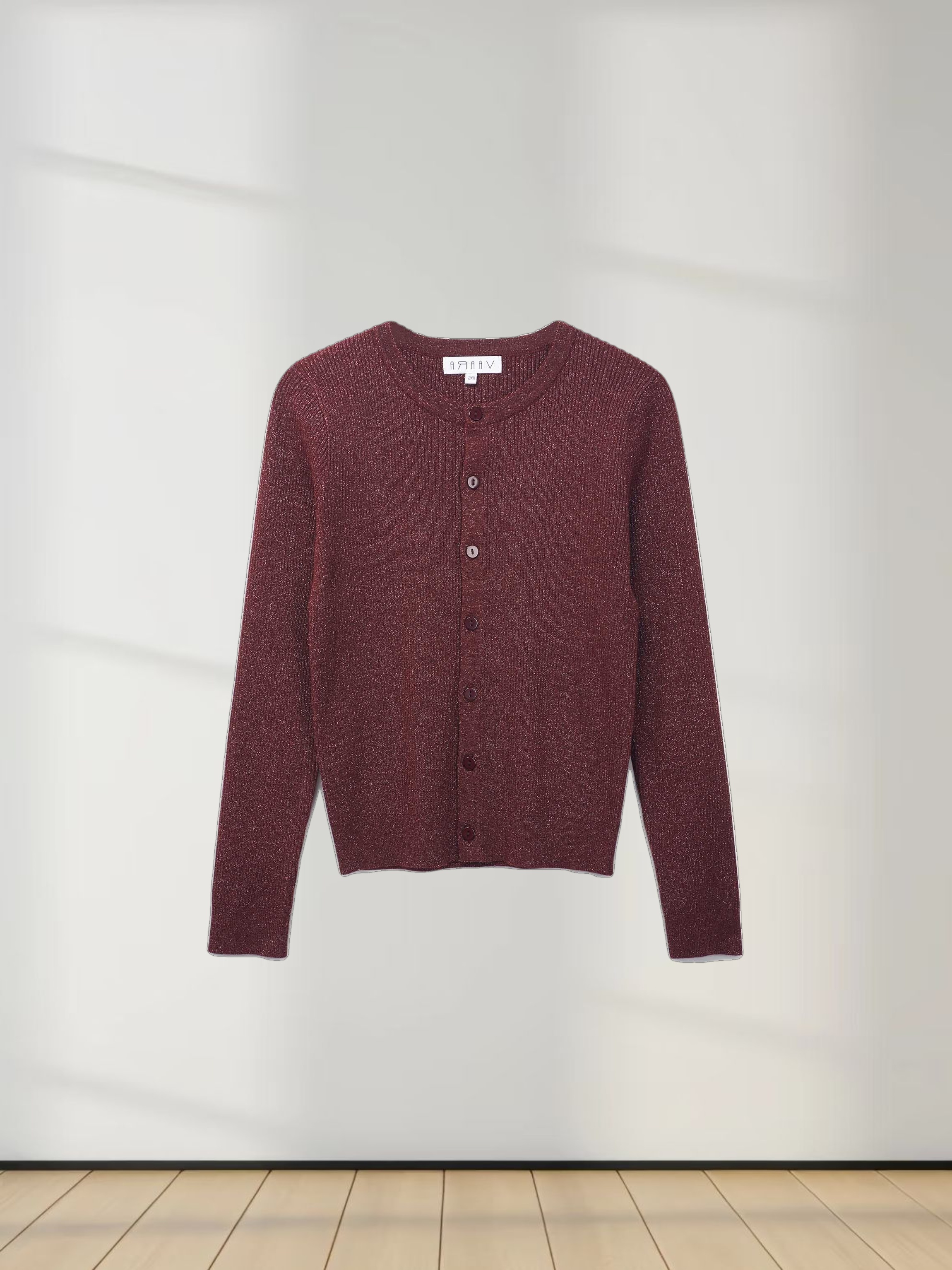 Lurex Ribbed Sweater-Heathered Burgundy