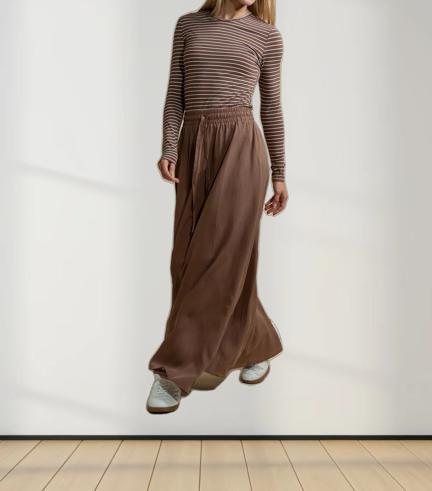 Drawstring Circle Skirt-Brown