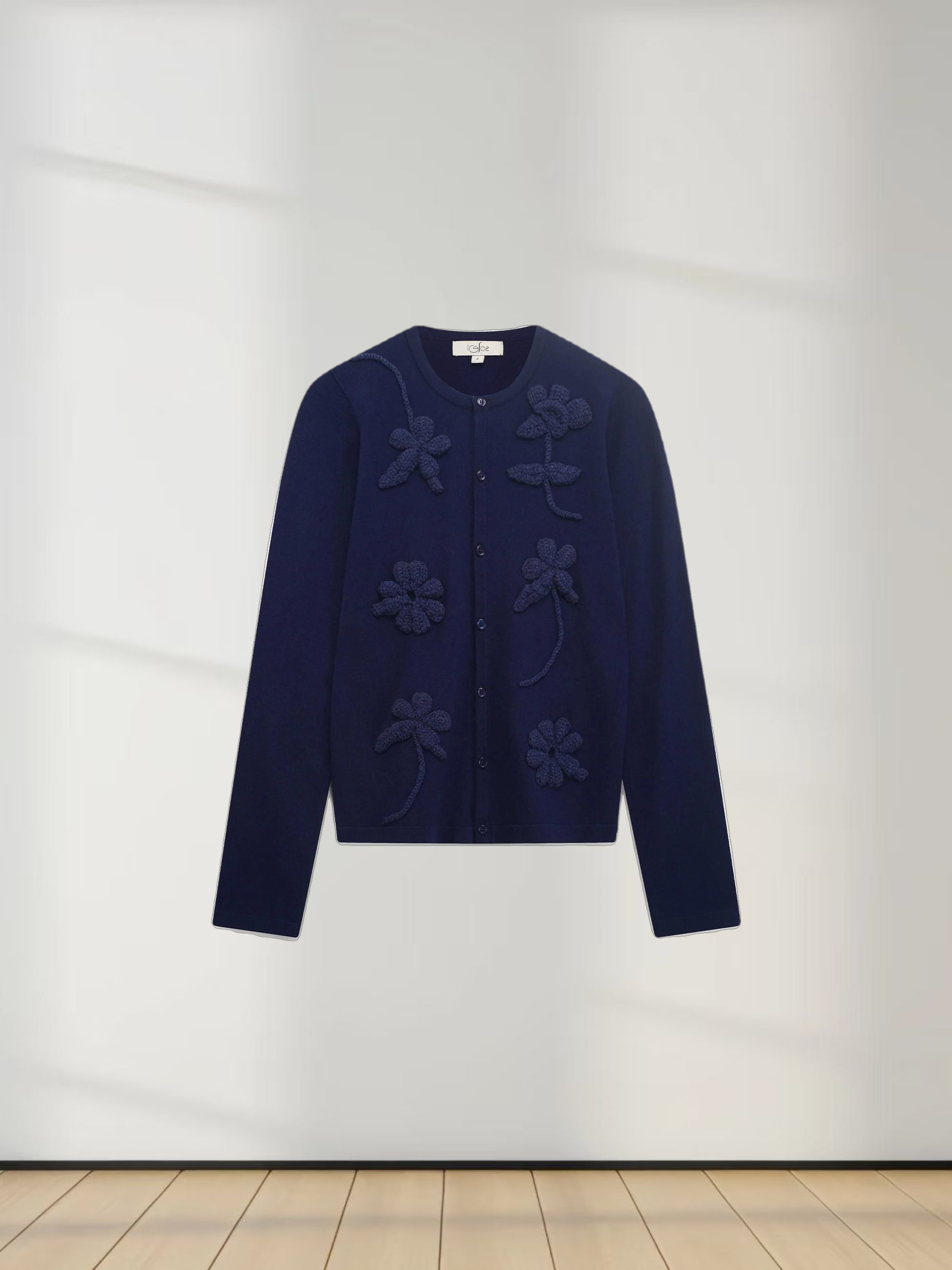 Crochet Puff Flower Sweater Set-Navy