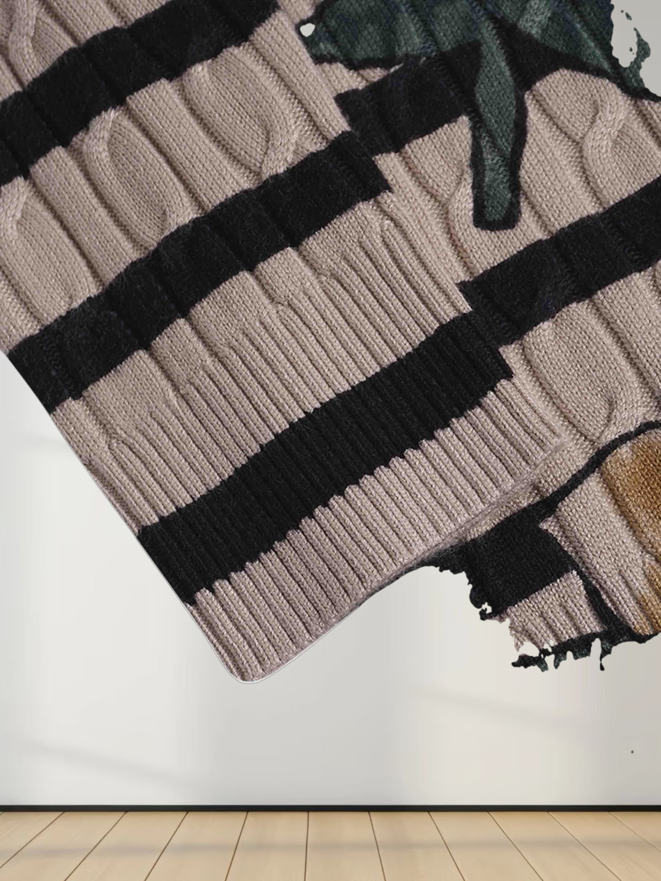 Printed Cable Knit Sweater-Striped Floral