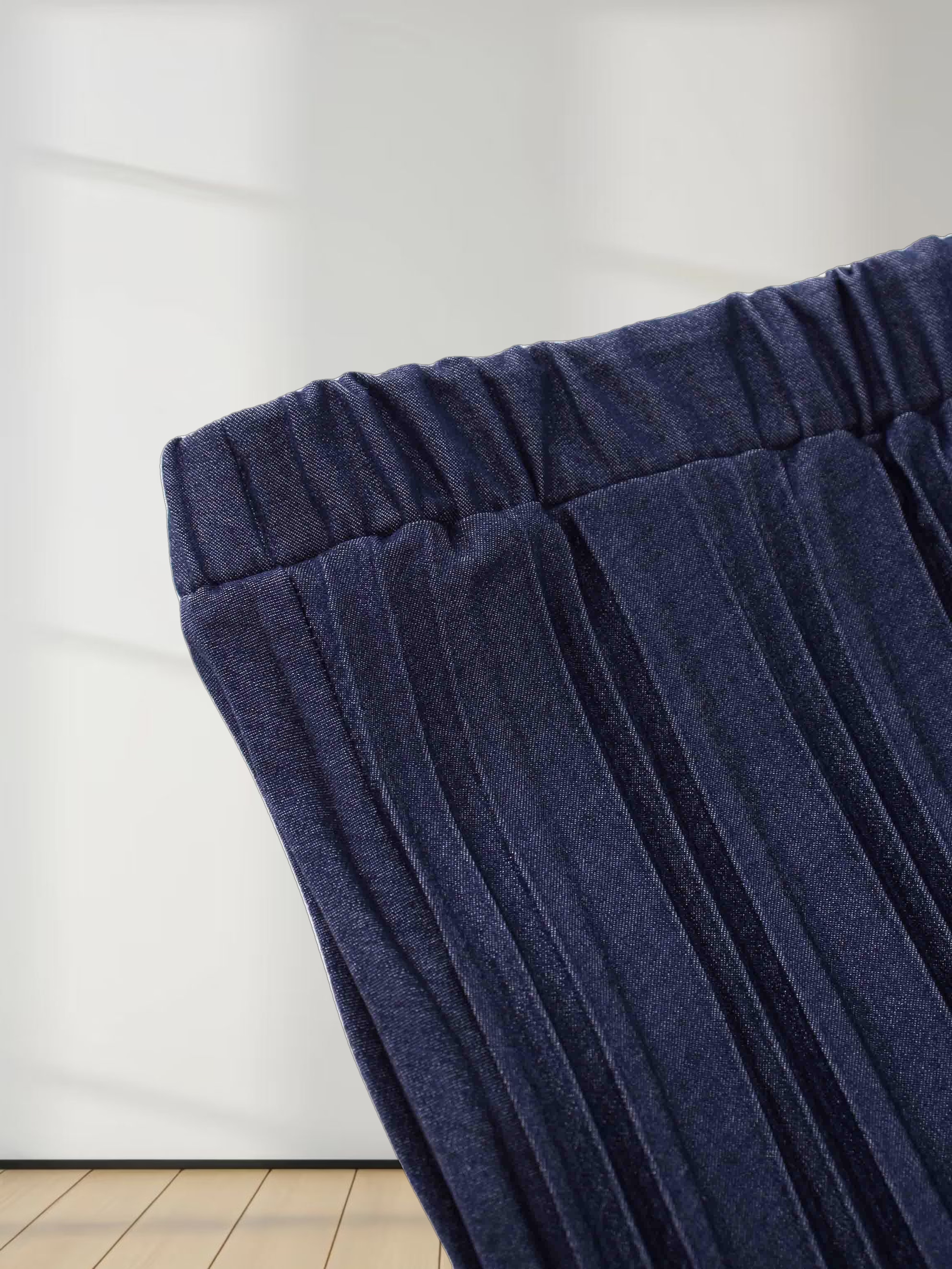 Denim Pleated Skirt-Dark Blue