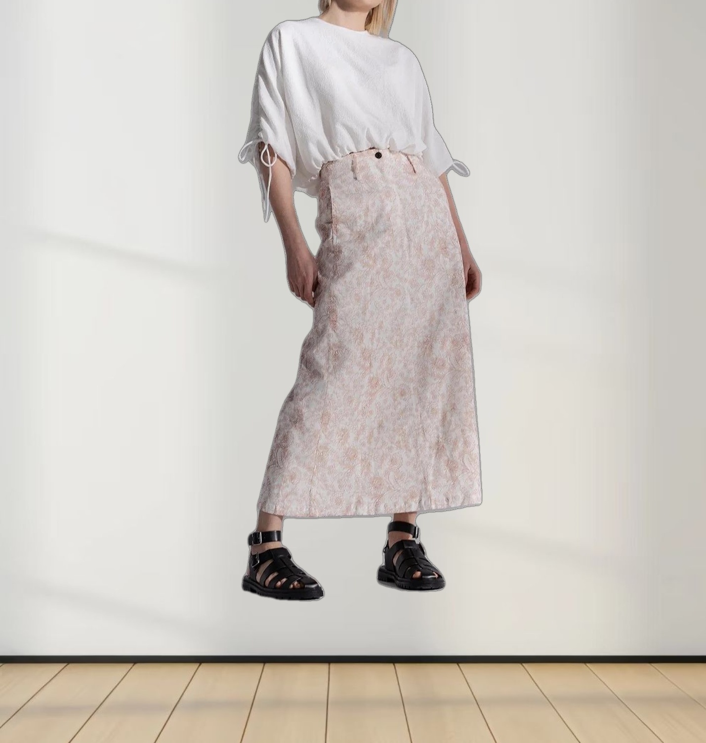 Printed Denim Skirt-Brown Floral