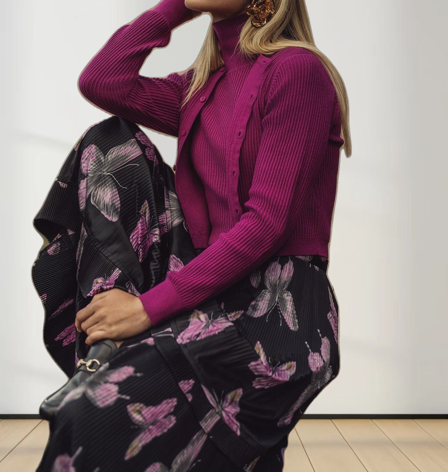 Button Down Ribbed Cardigan-Fuchsia Pink