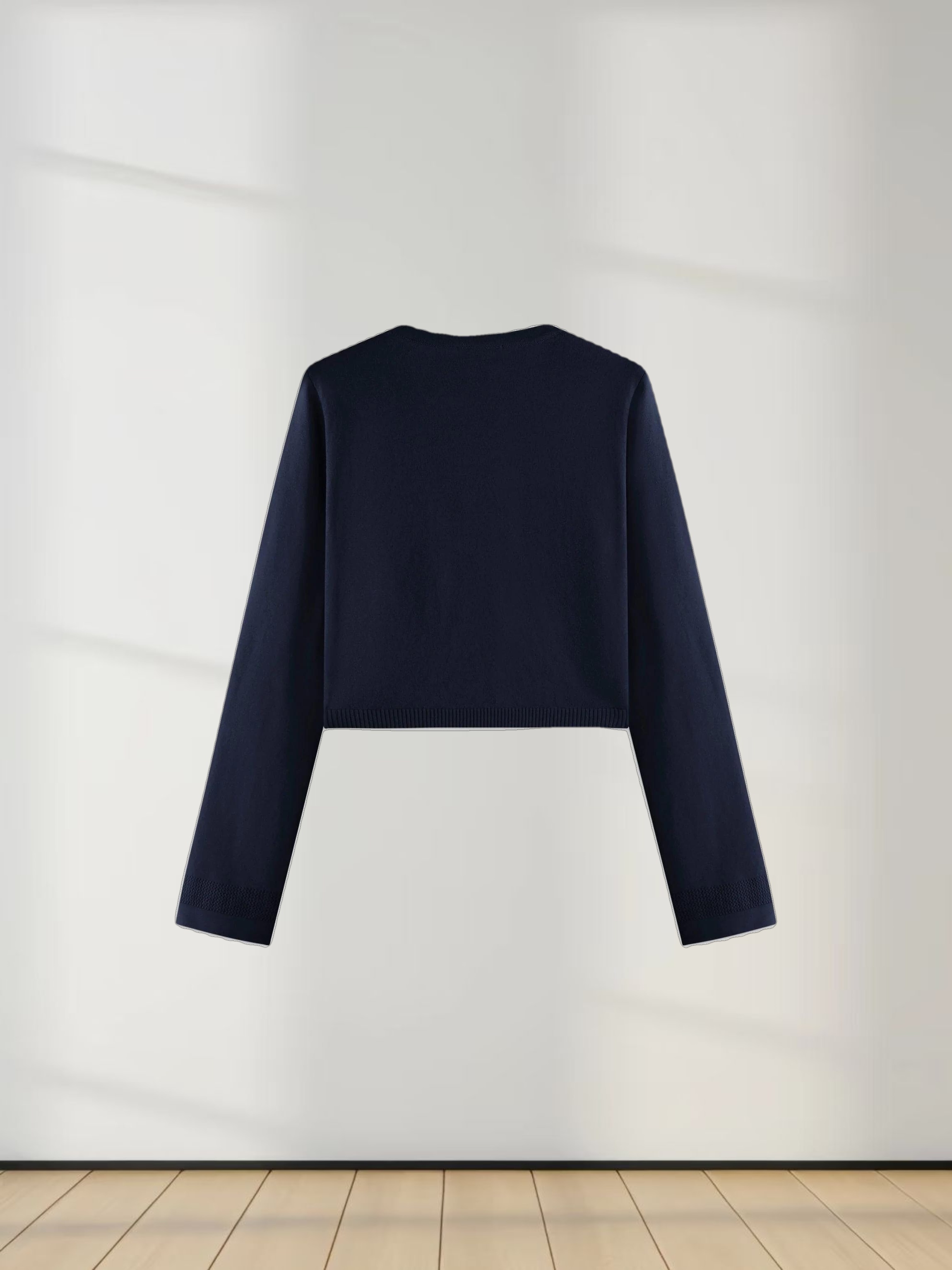 Flat Ribbed Trim Shrug-Navy