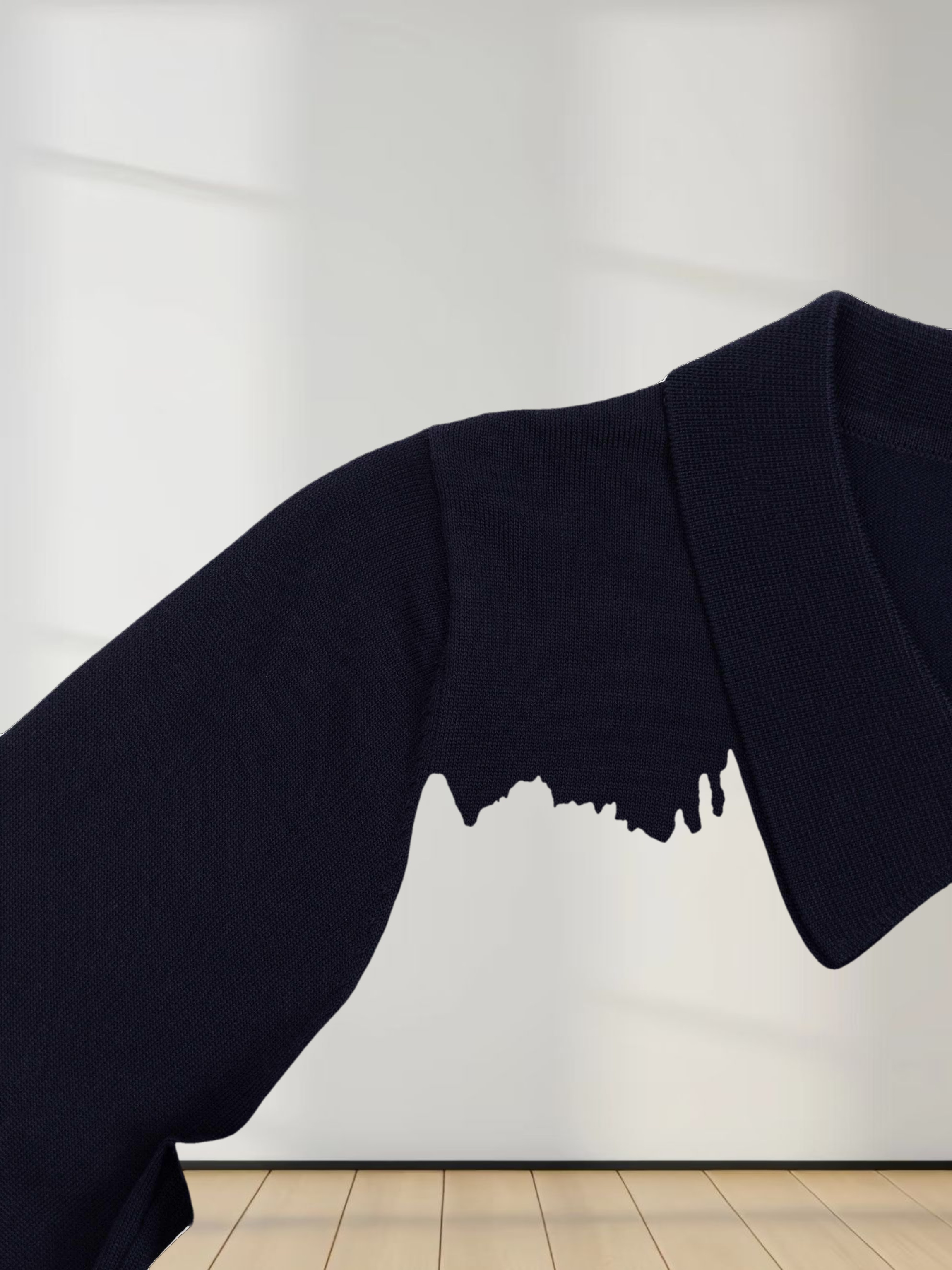 Wool Blend Collared Cardigan-Navy