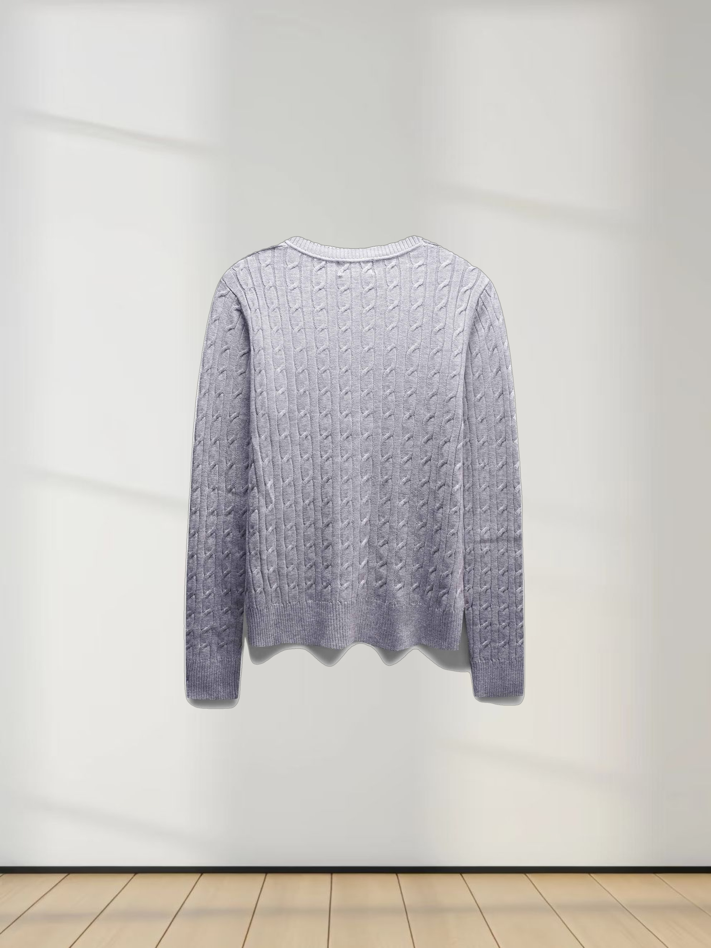 Knit Cable Sweater-Ice Grey