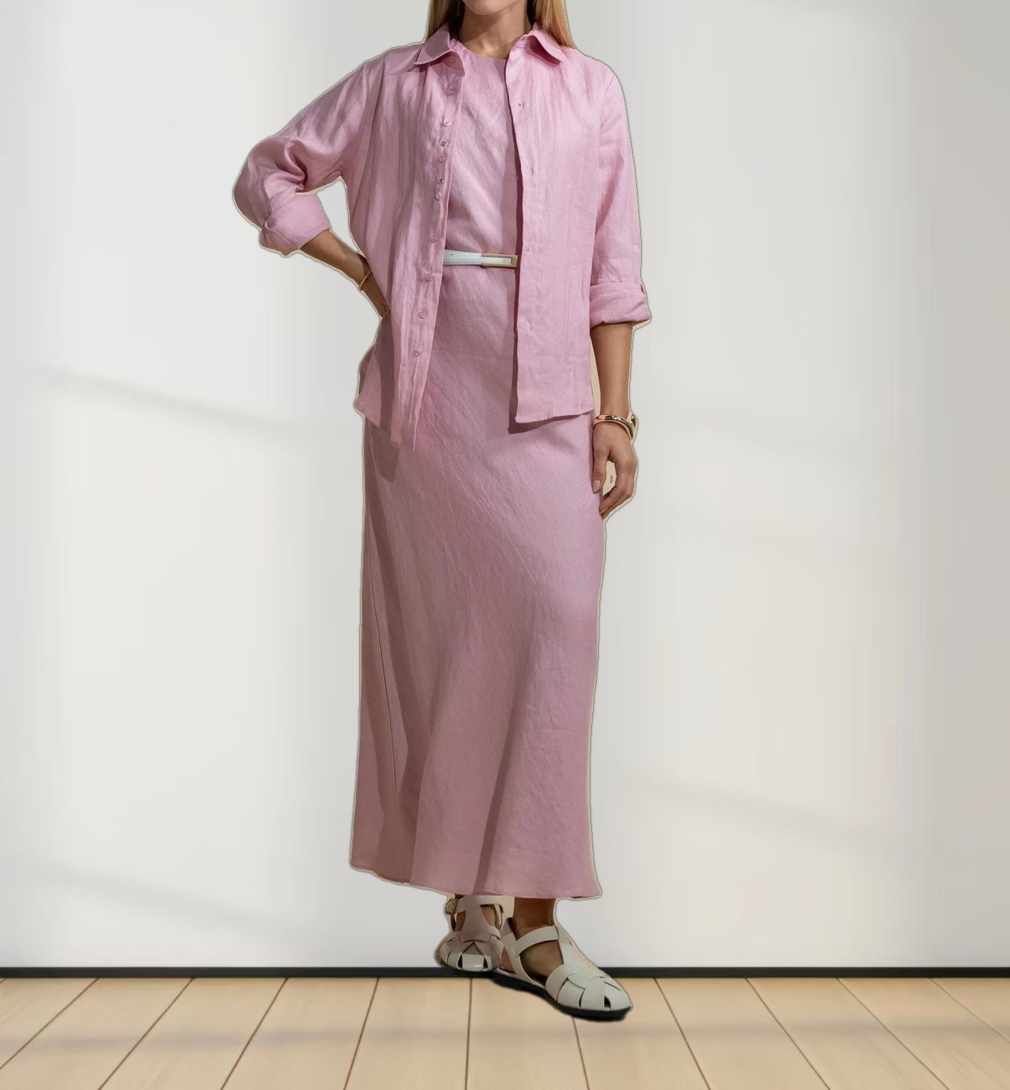 Linen A-Line Slip Dress-Blush