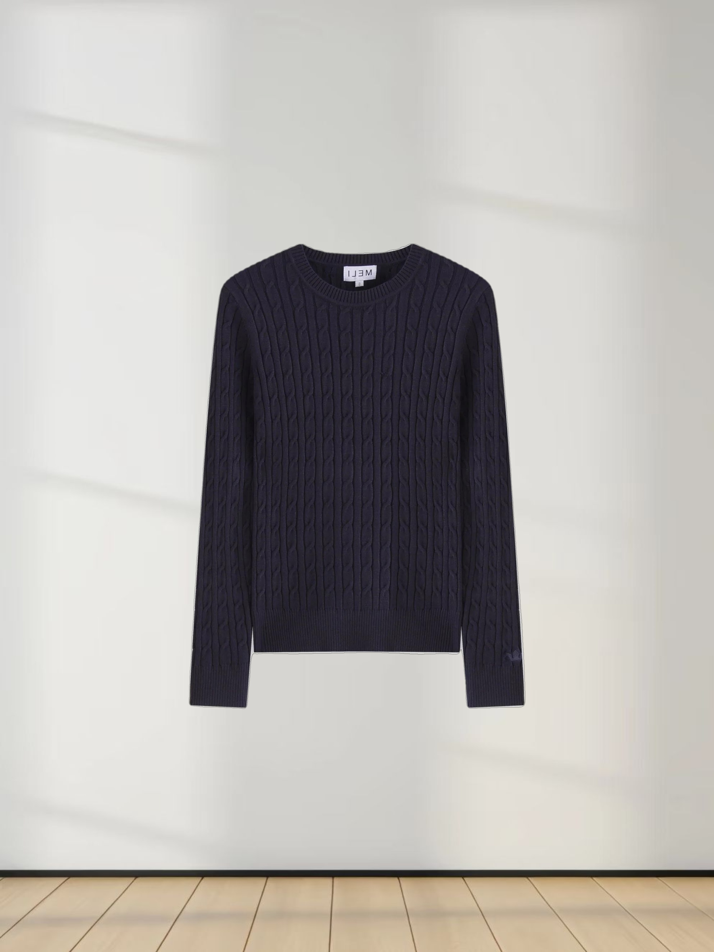 Knit Cable Sweater-Navy