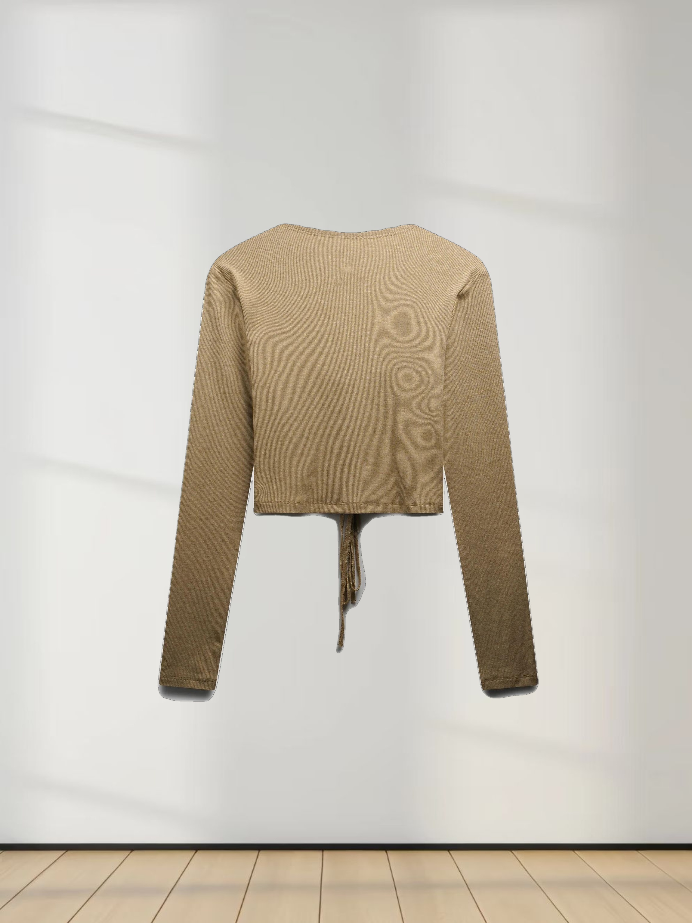 Ribbed Crop Bow Cardigan-Heathered Oatmeal