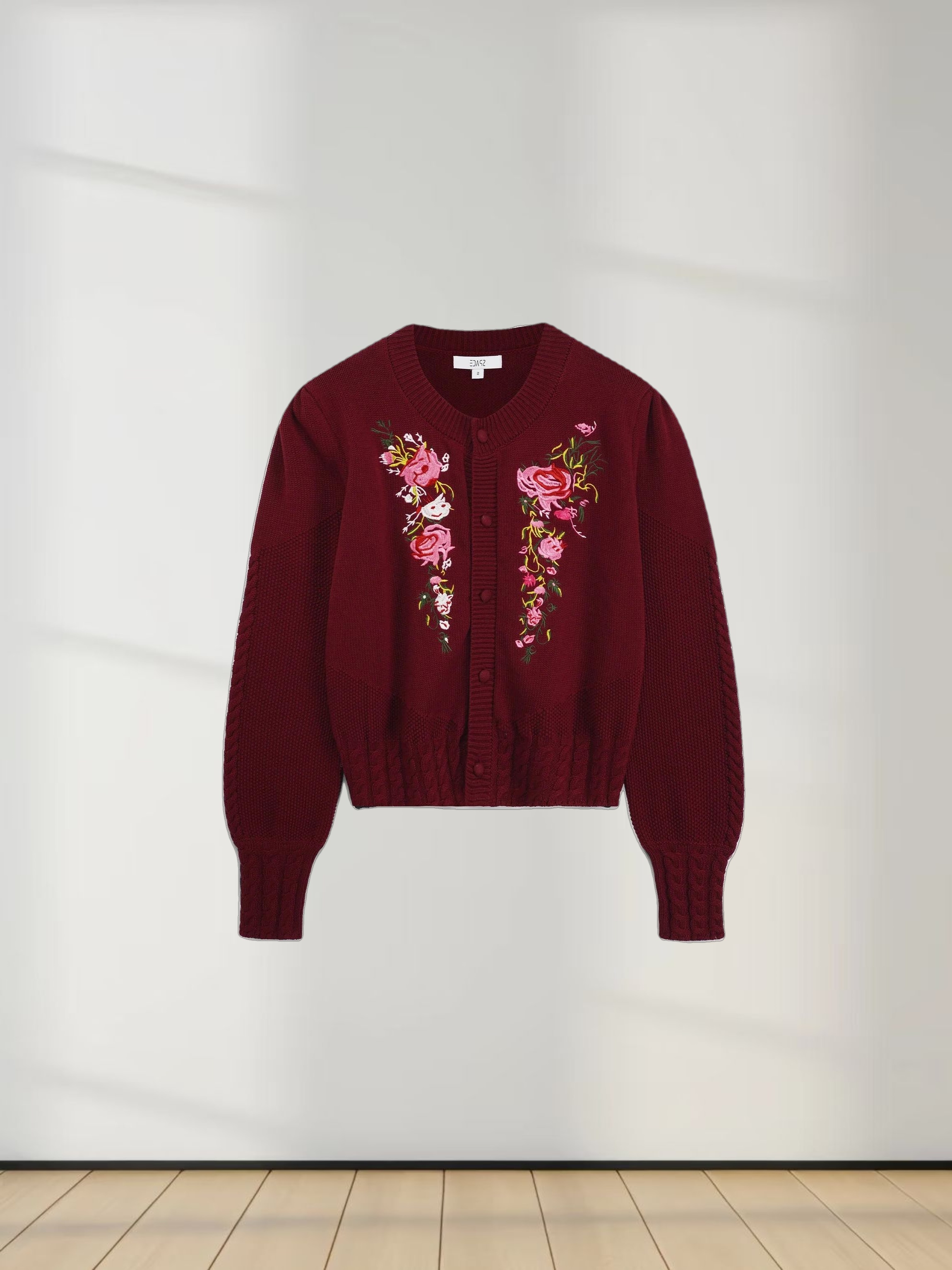 Embroidered Cardigan-Burgundy Floral