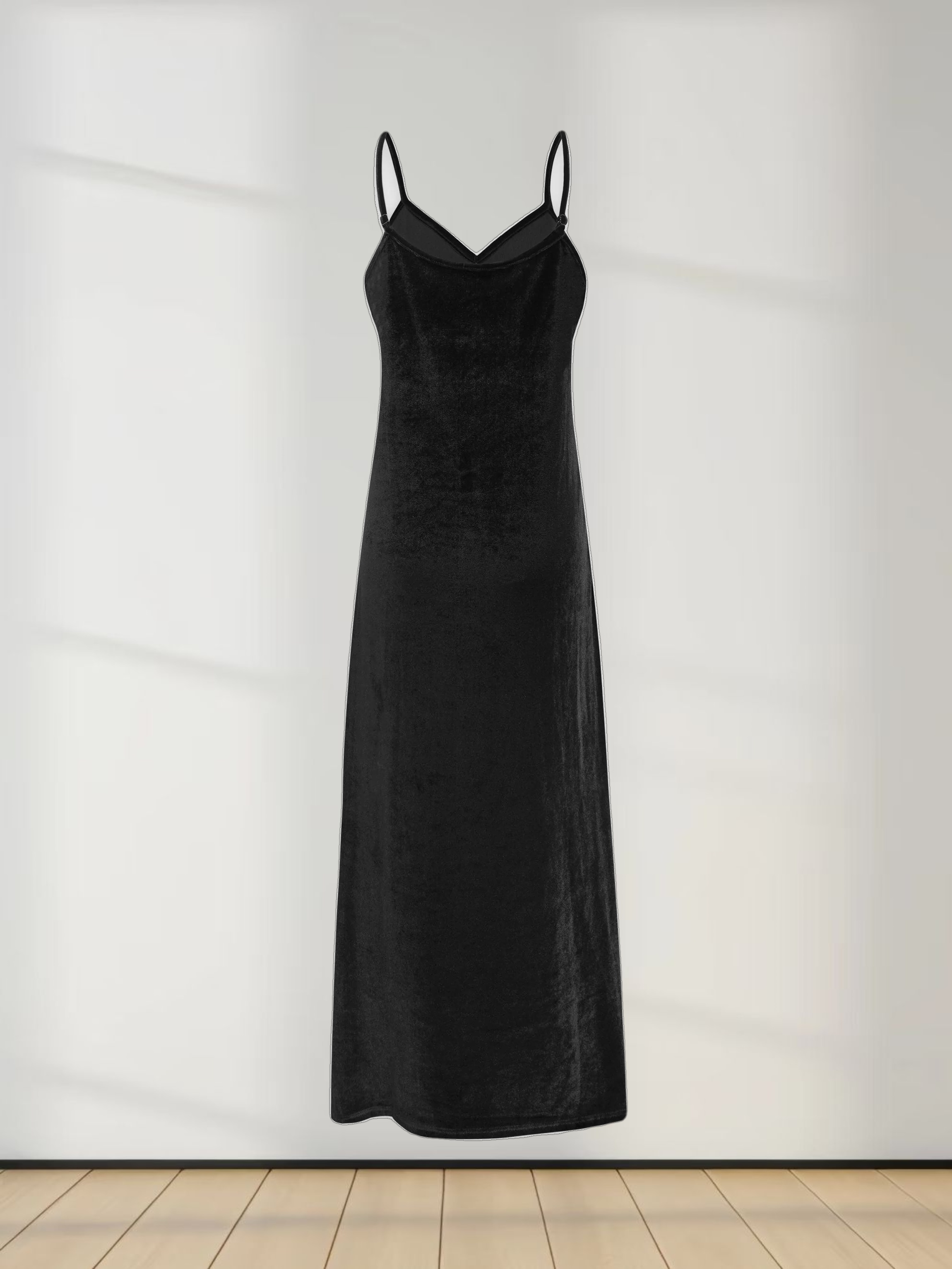 Velour Slip Dress - Black