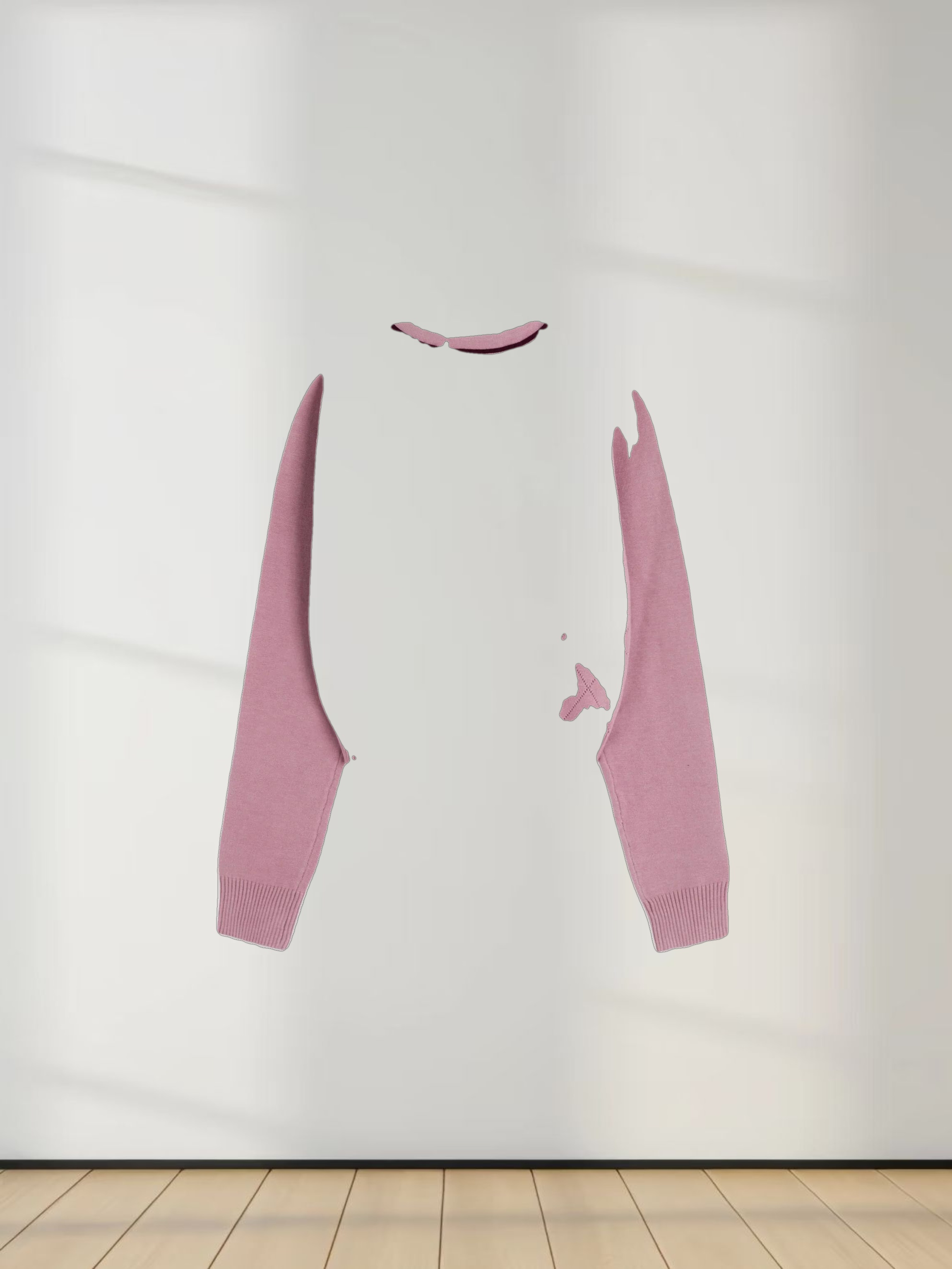 Velvet Detail Pointelle Crew Cardigan-Pink/Burgundy