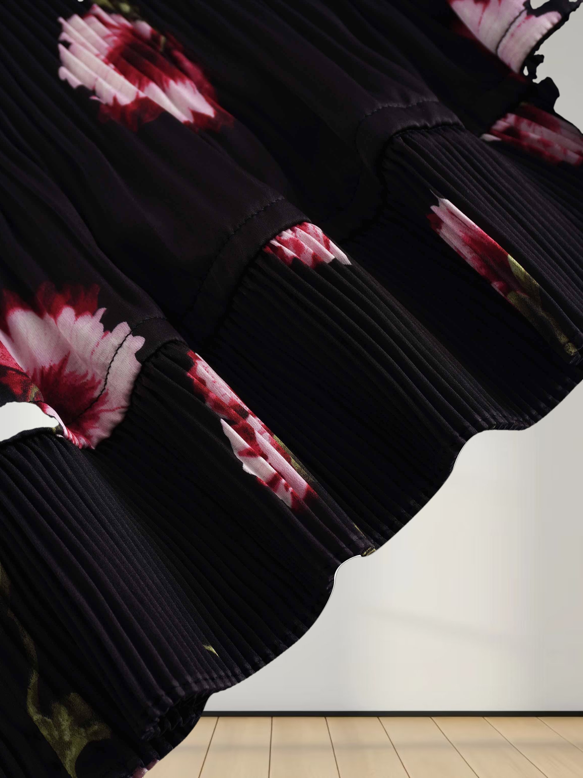 Micro Pleat Tier Skirt - Pink Floral