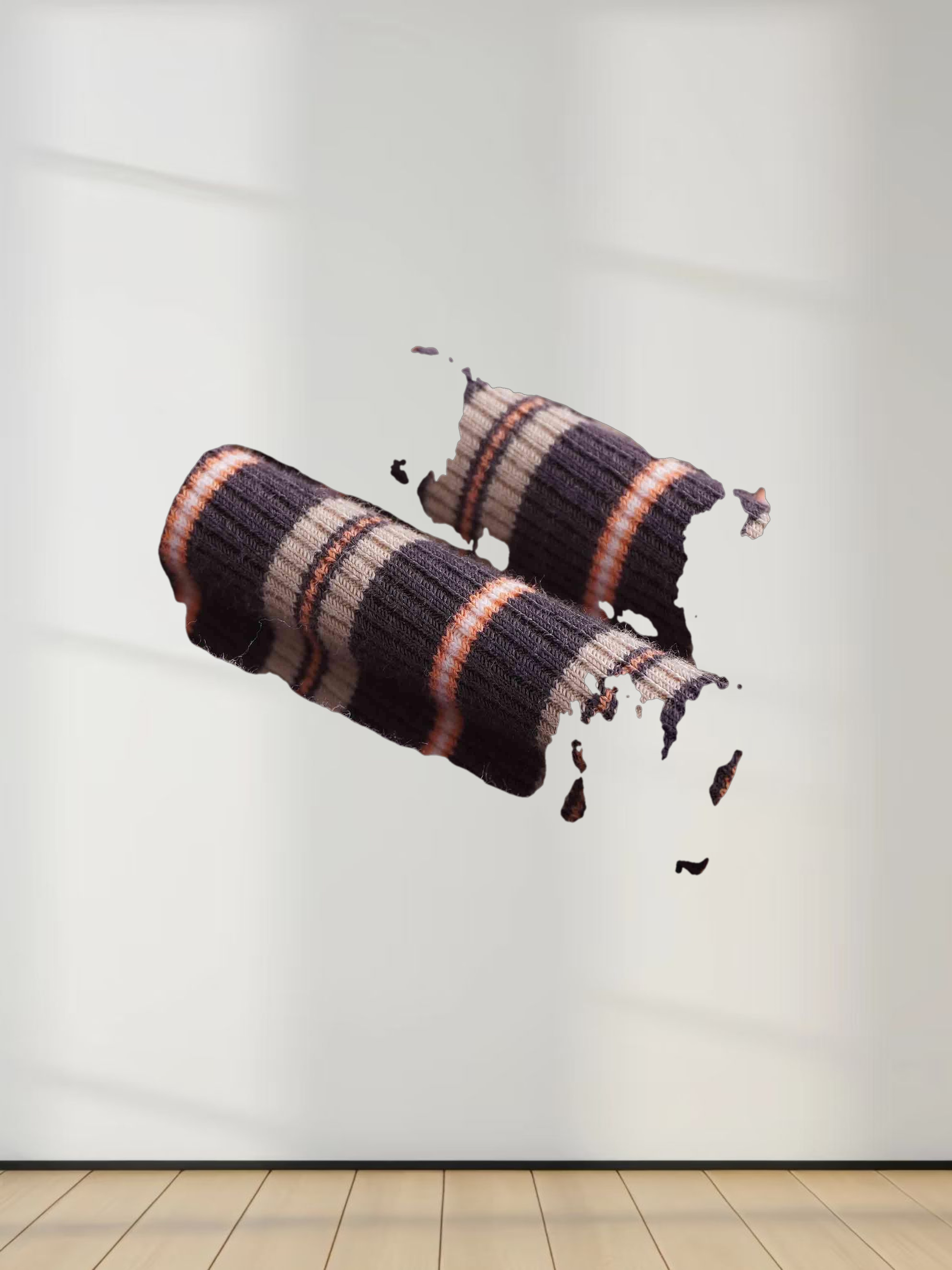 Striped Ribbed Turtleneck-Grey/Peach