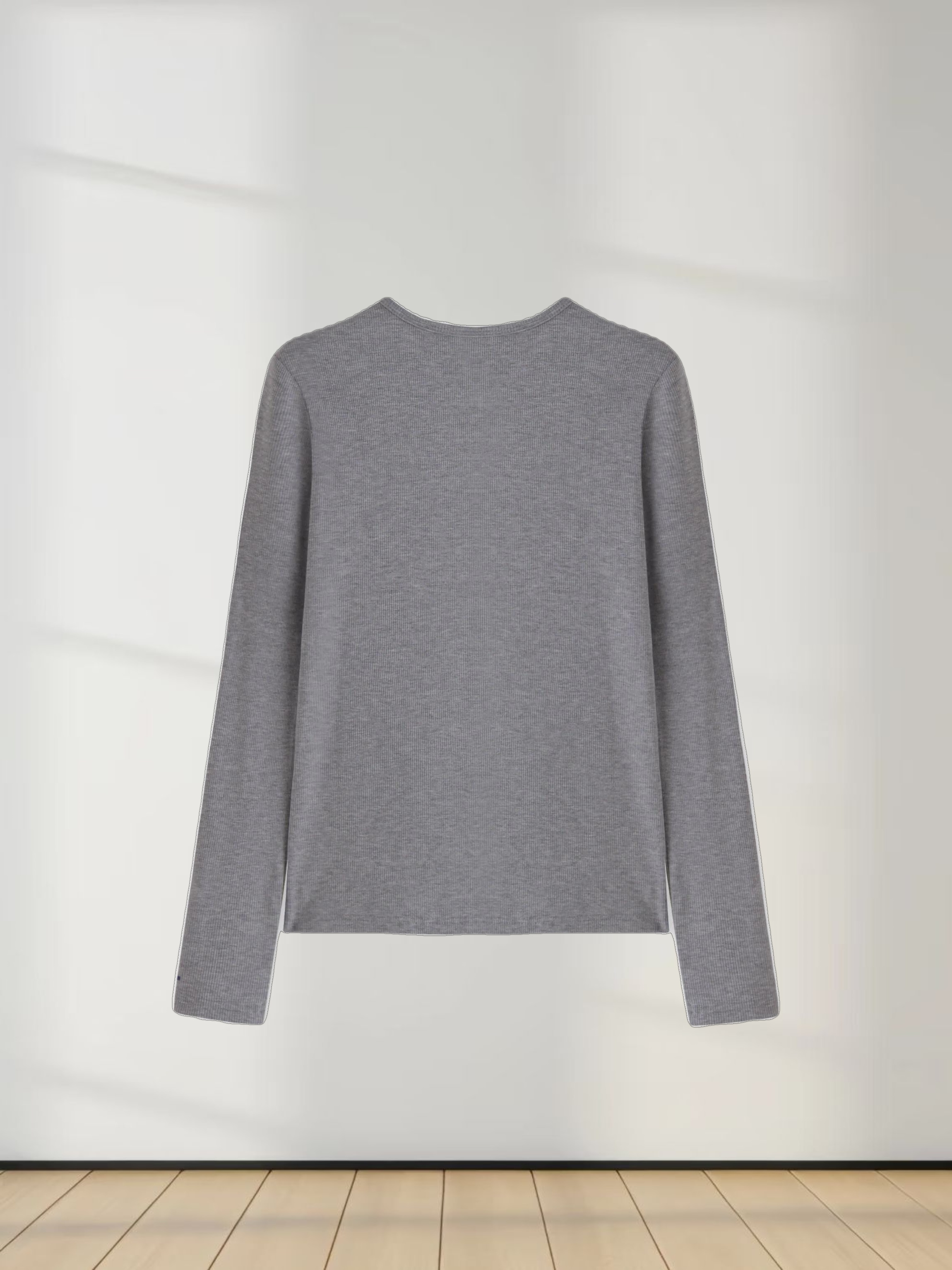 High V Ribbed Tee LS-Heathered Grey