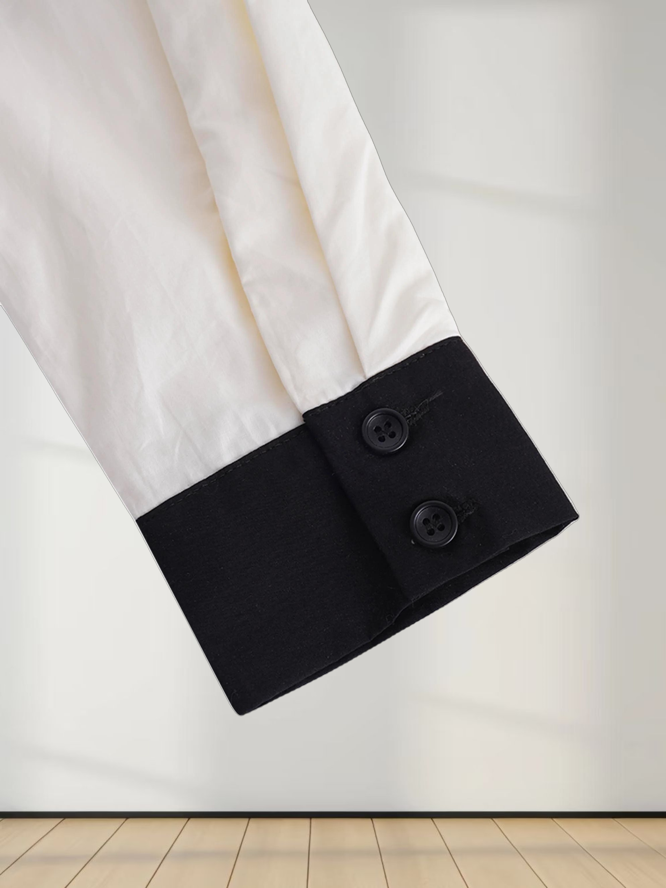 Long Button Down Shirtdress-Black Trimmed