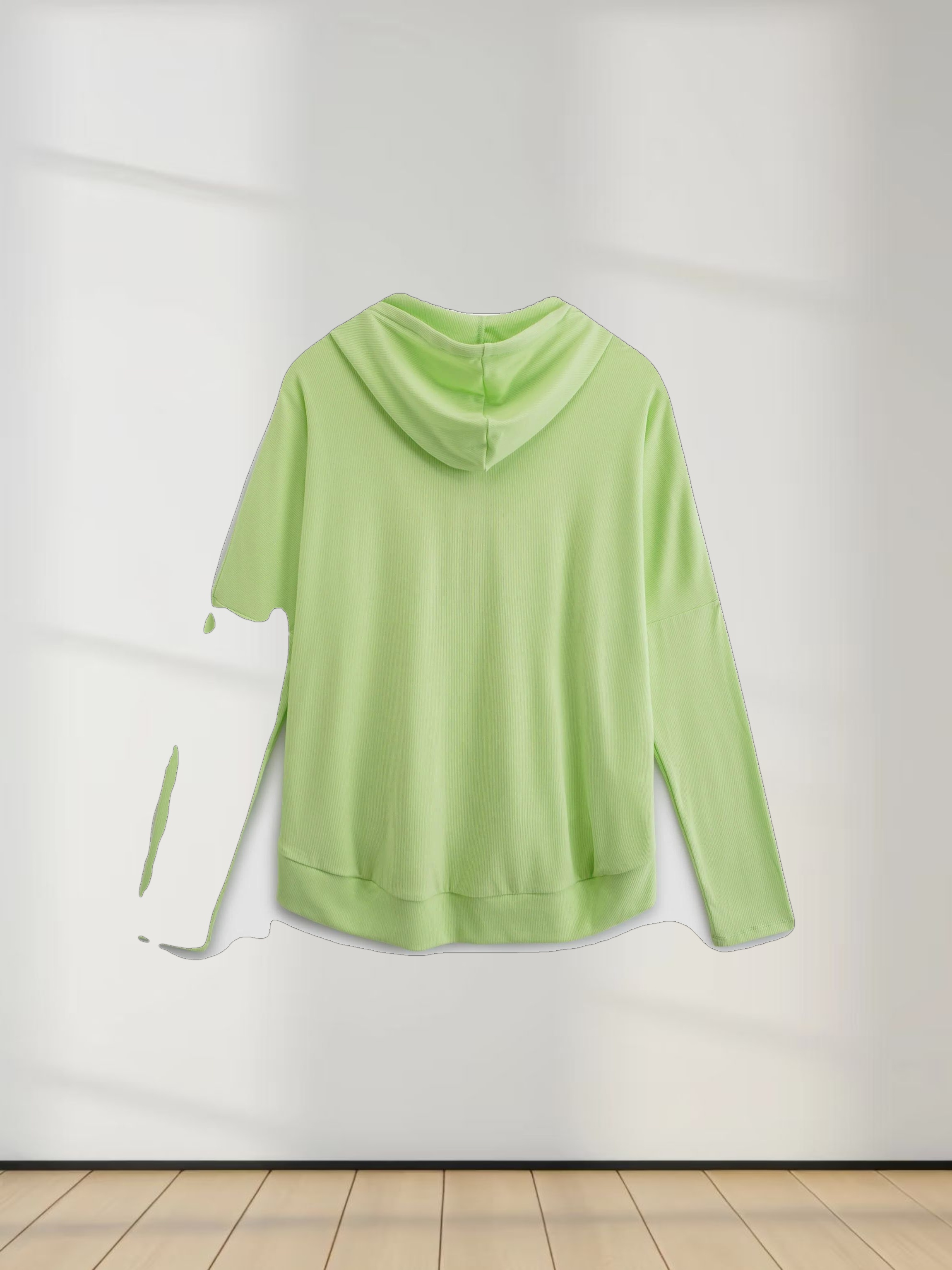 Ribbed Half Zip Hoodie Tee-Lime Green