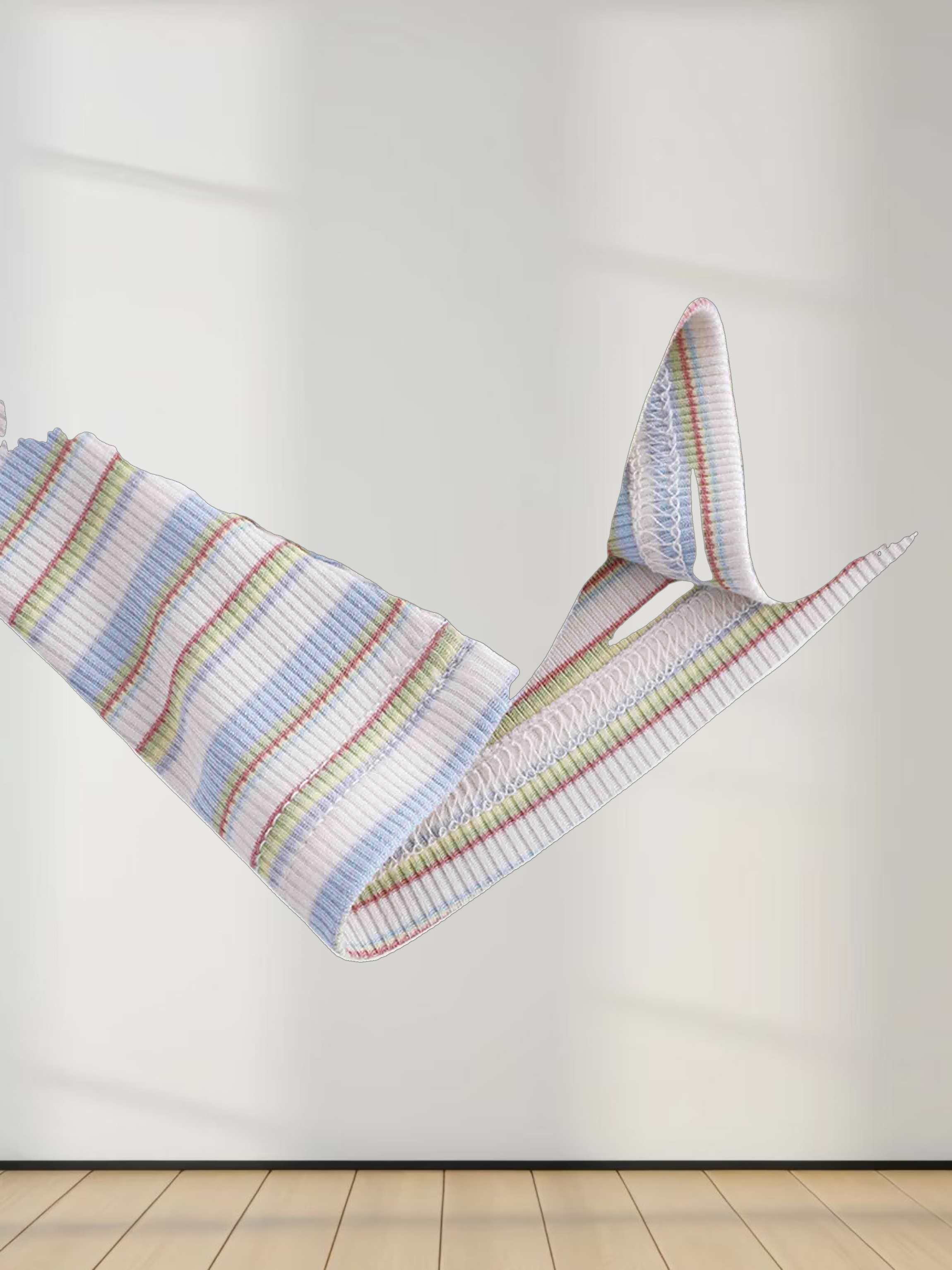 Ribbed Striped High V Tee Long Sleeve-Ivory/Light Blue