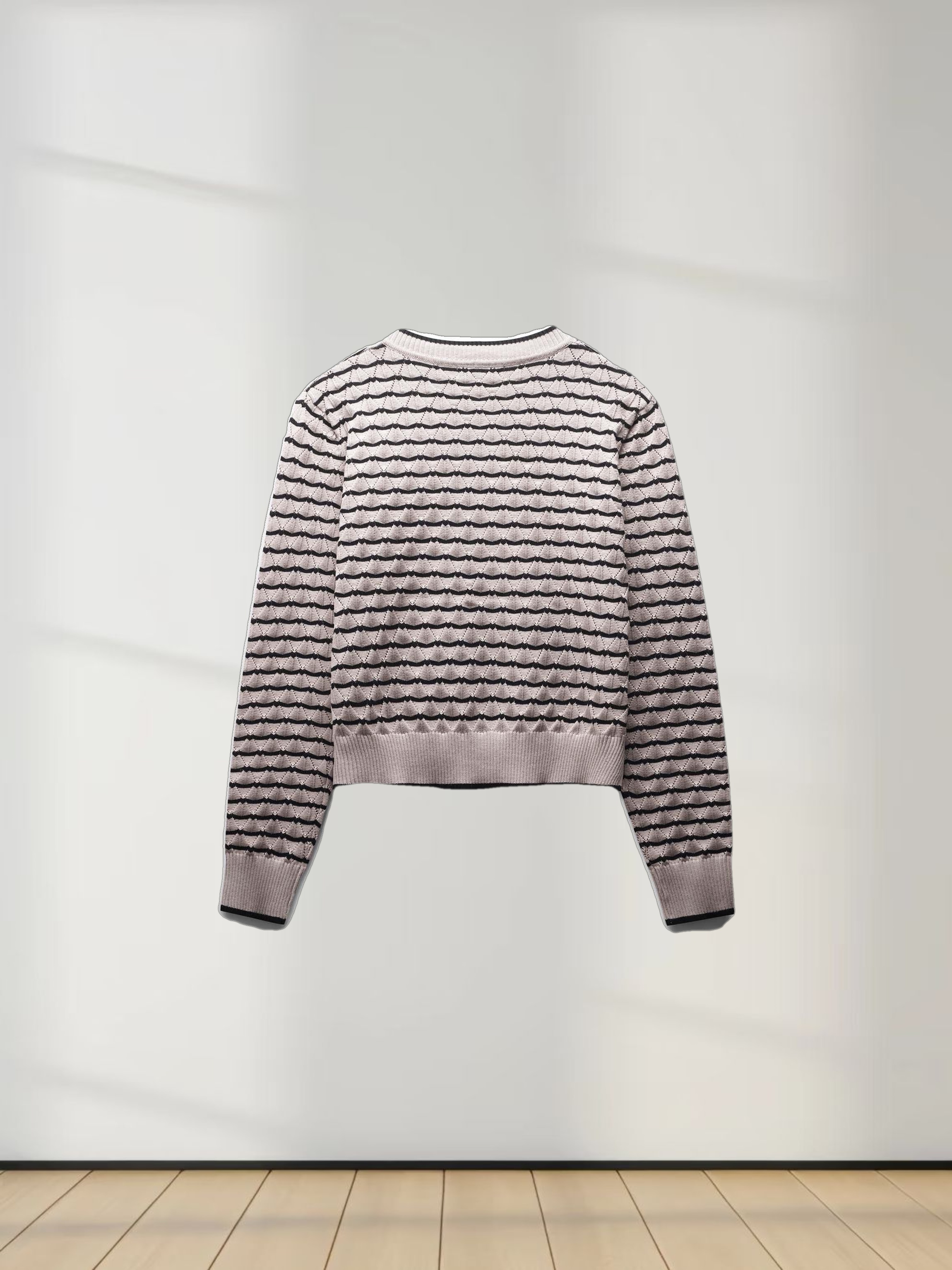 Striped Pointelle Cardigan-Black/Tan