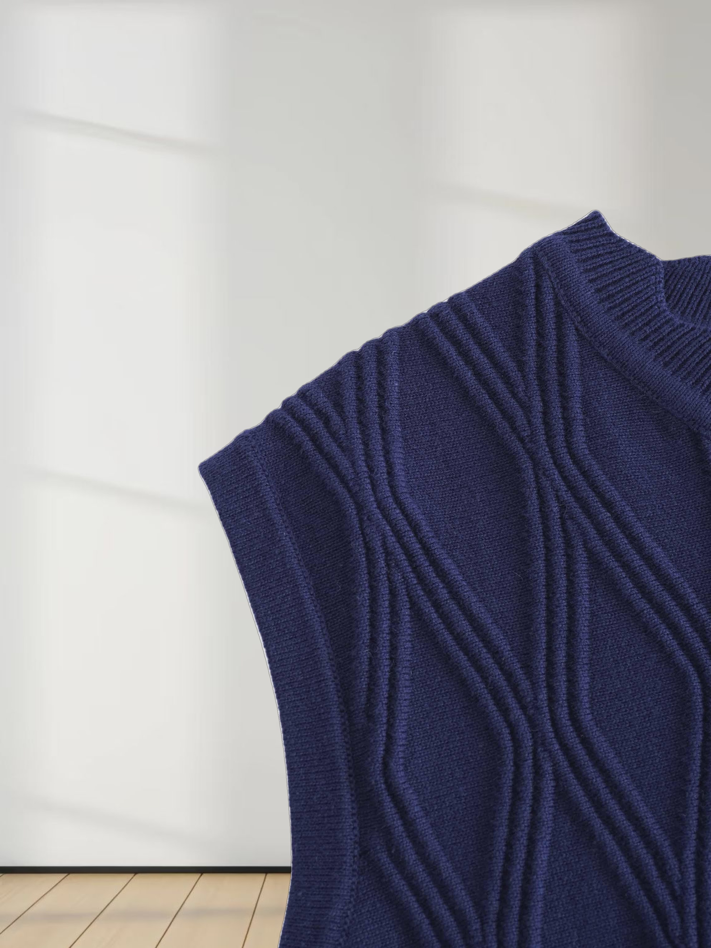 Scalloped Sleeveless Crew Neck Sweater-Blue