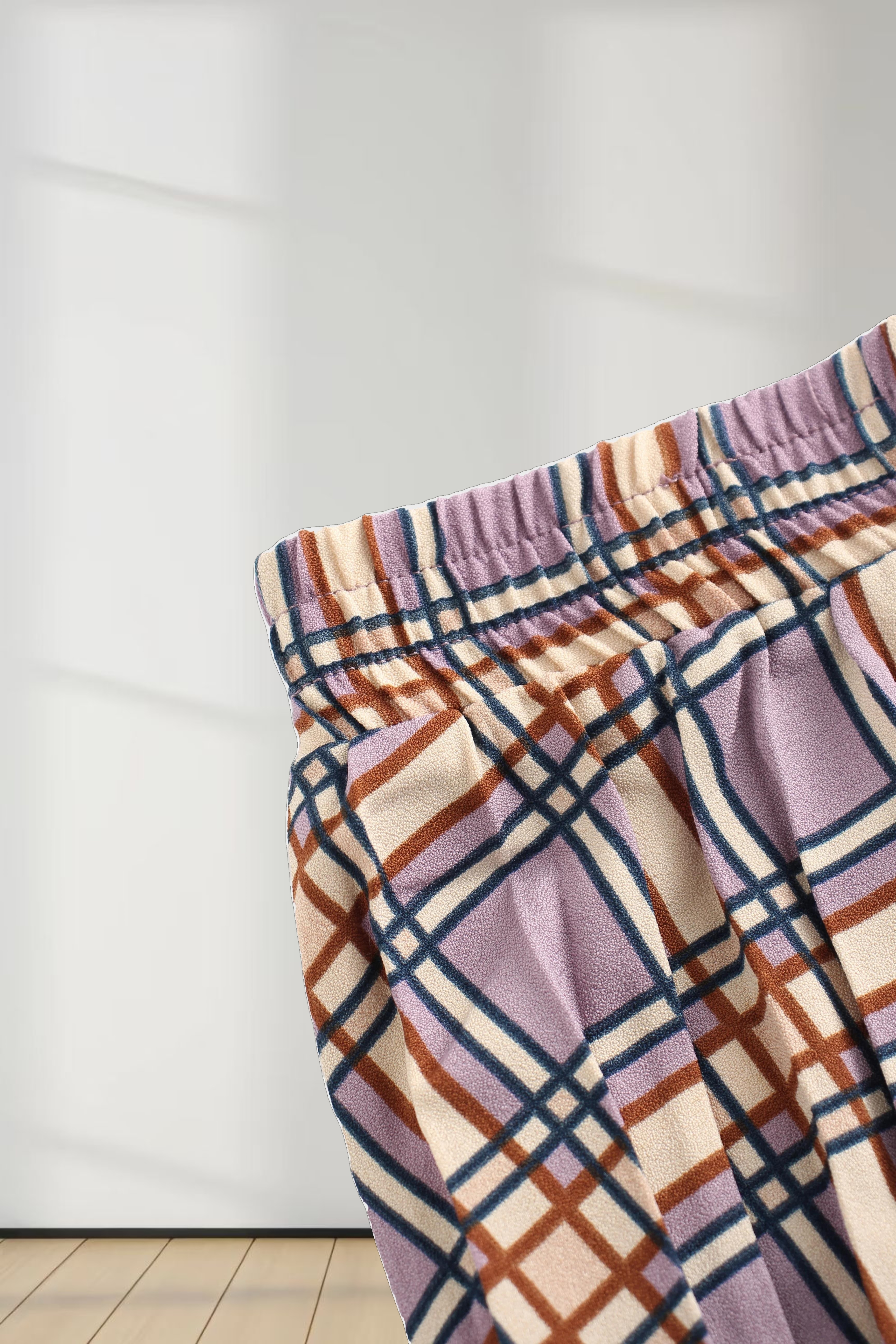 Covered Band Pleated Skirt-Lavender Plaid