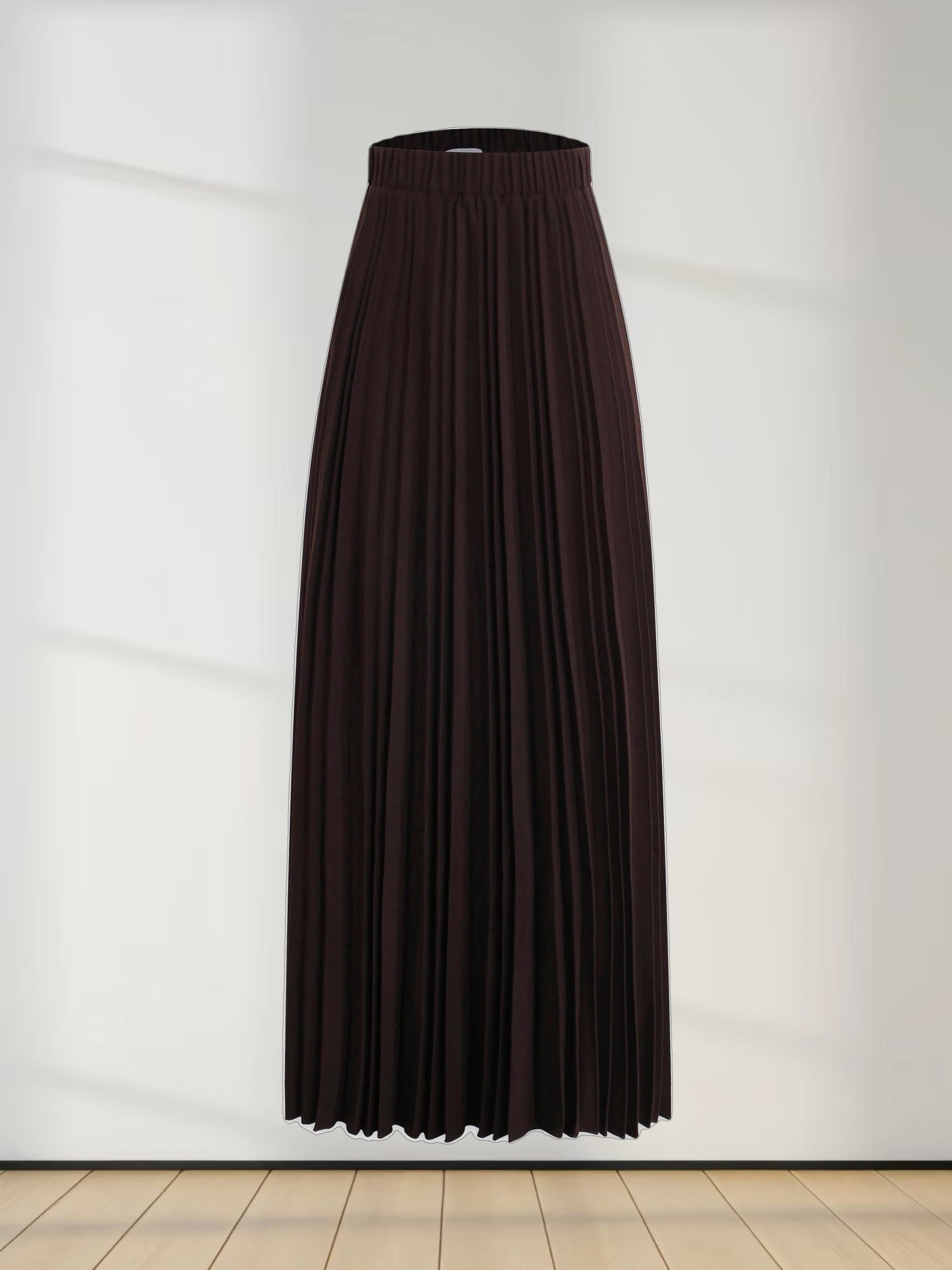 Wool Blend  Pleated Skirt-Dark Brown