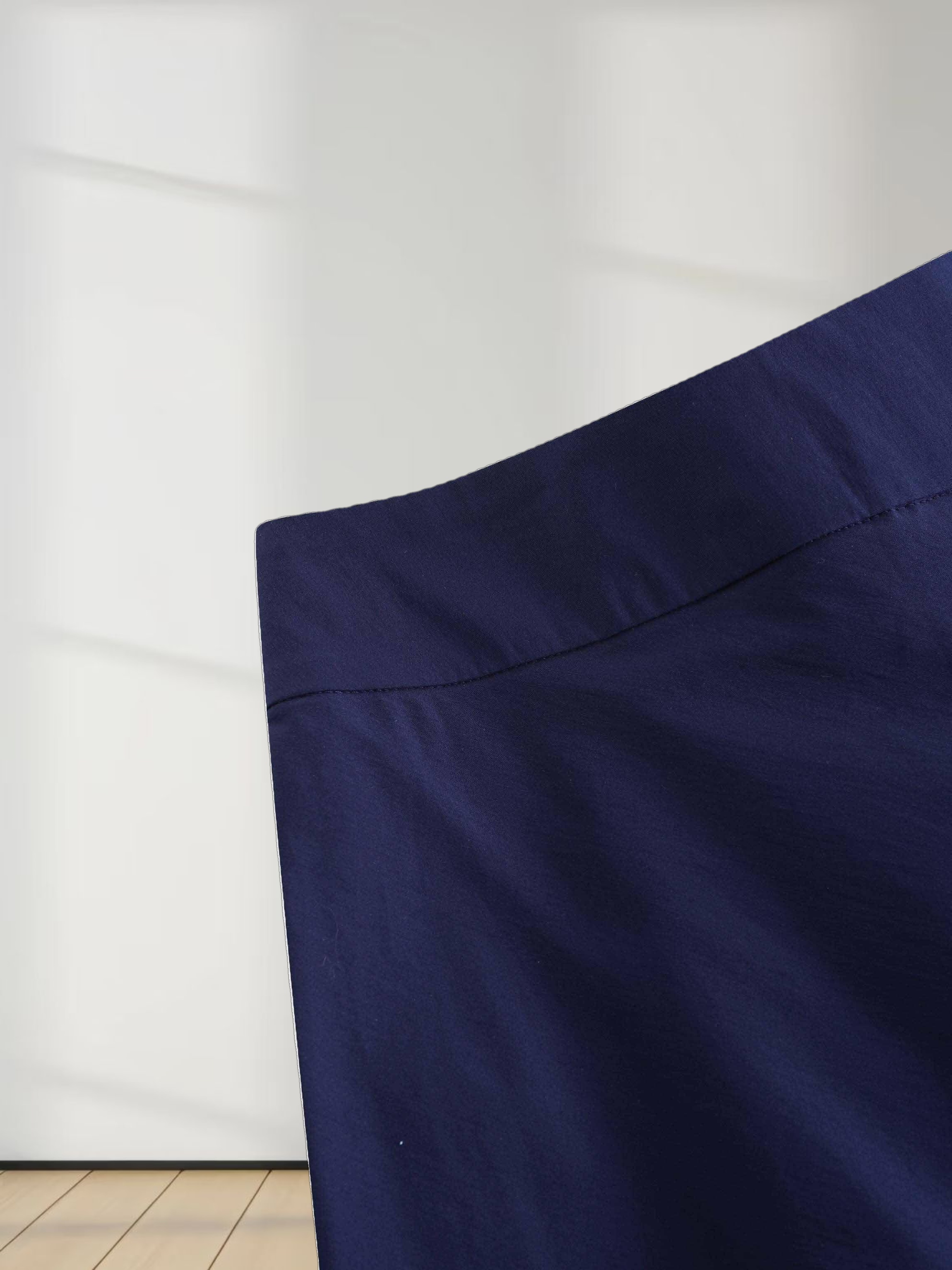 Elastic Back Maxi Cotton Blend Skirt-Navy