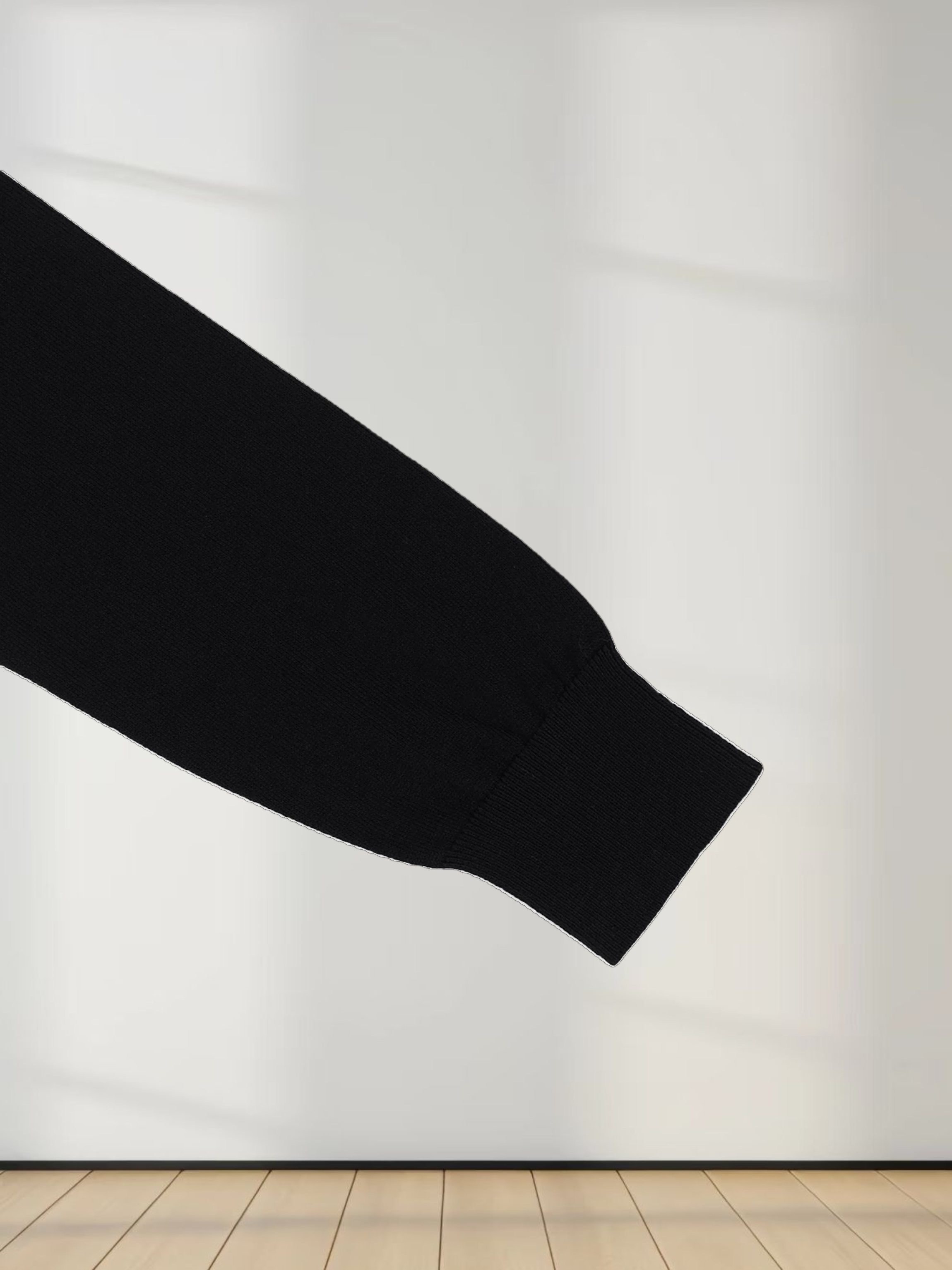 Wool Blend Collared Cardigan-Black