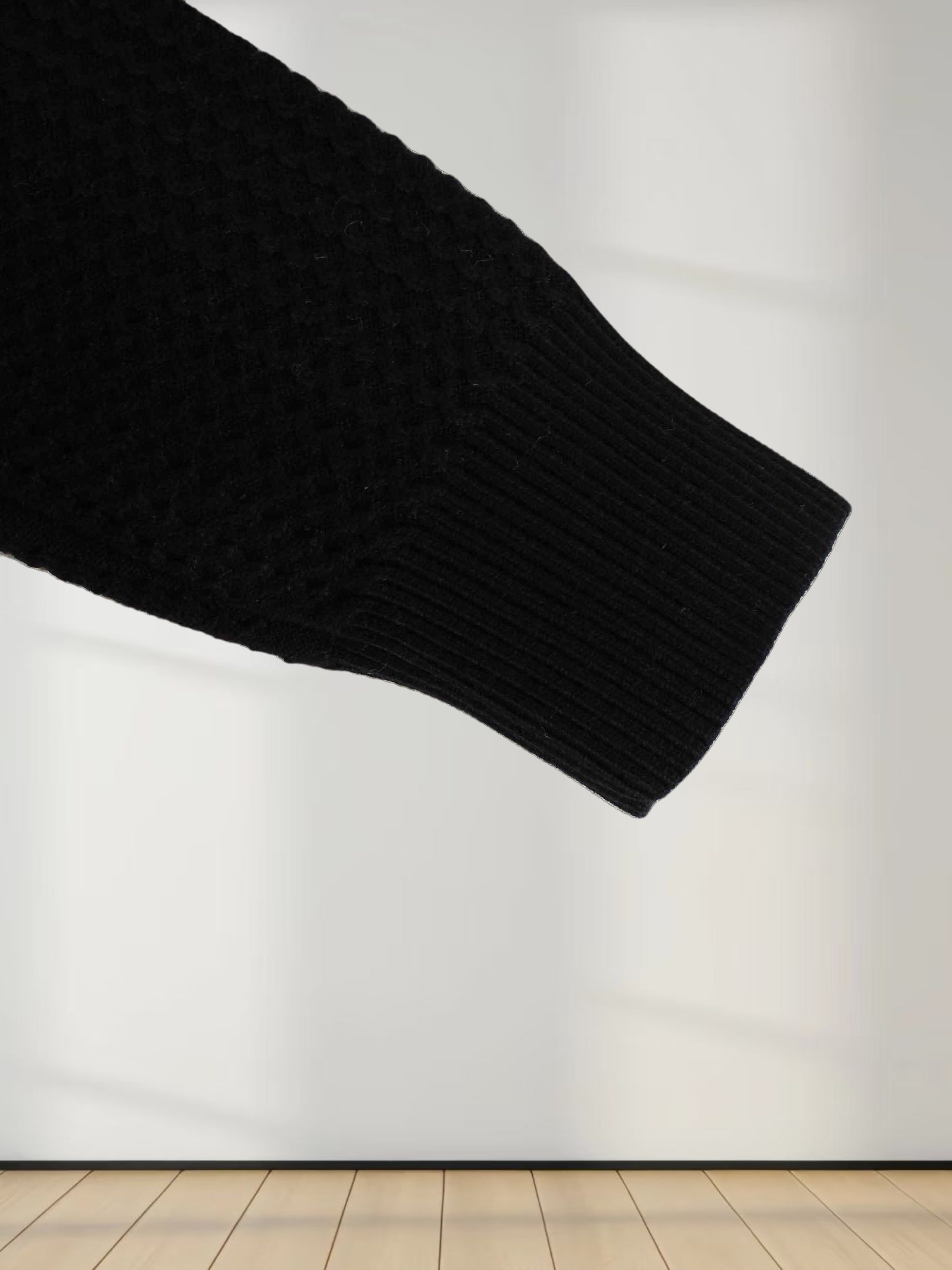 Waffle Wave Sweater-Black/Cream
