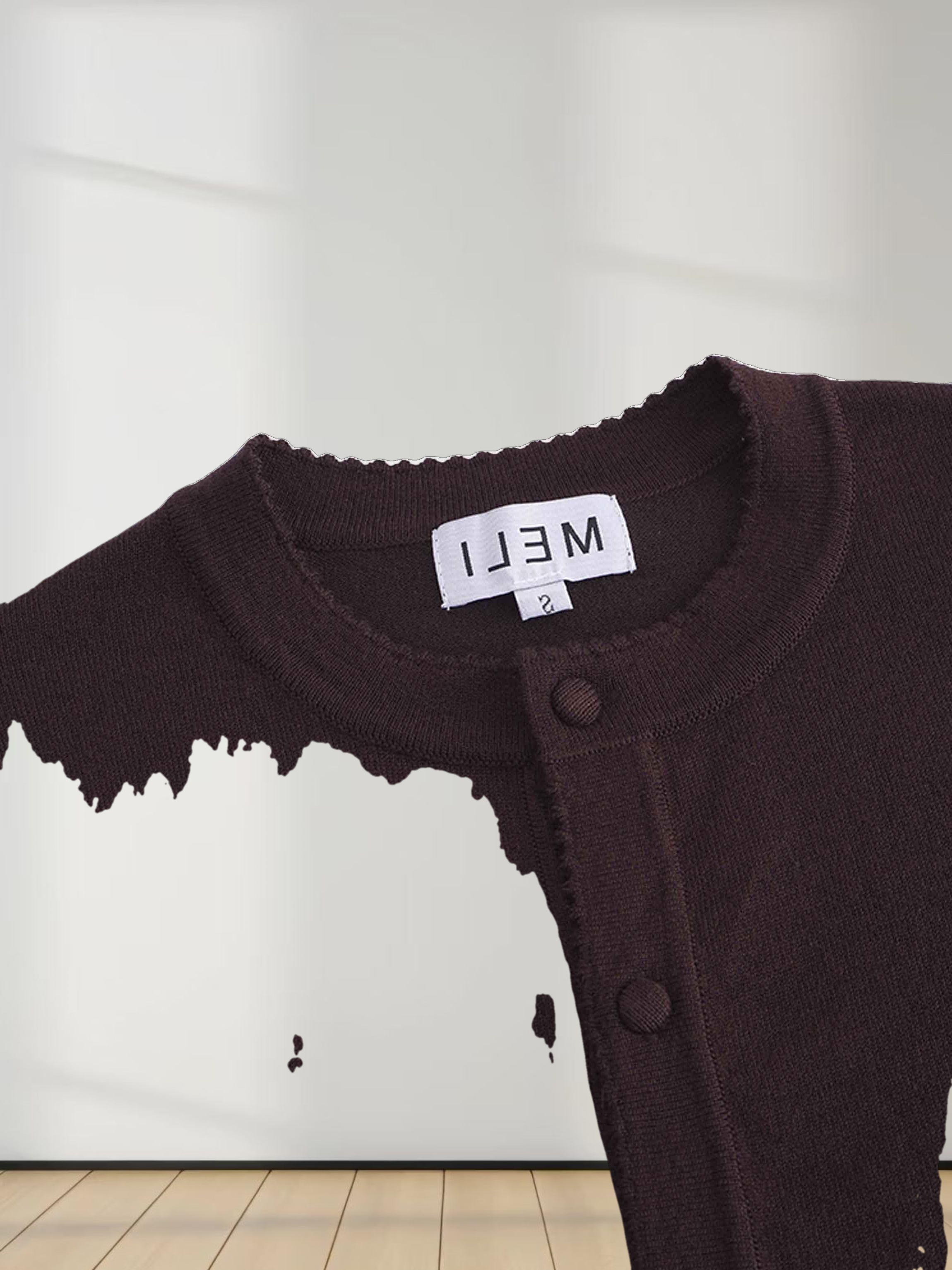 Trim Detail Crew Crop Cardigan-Brown