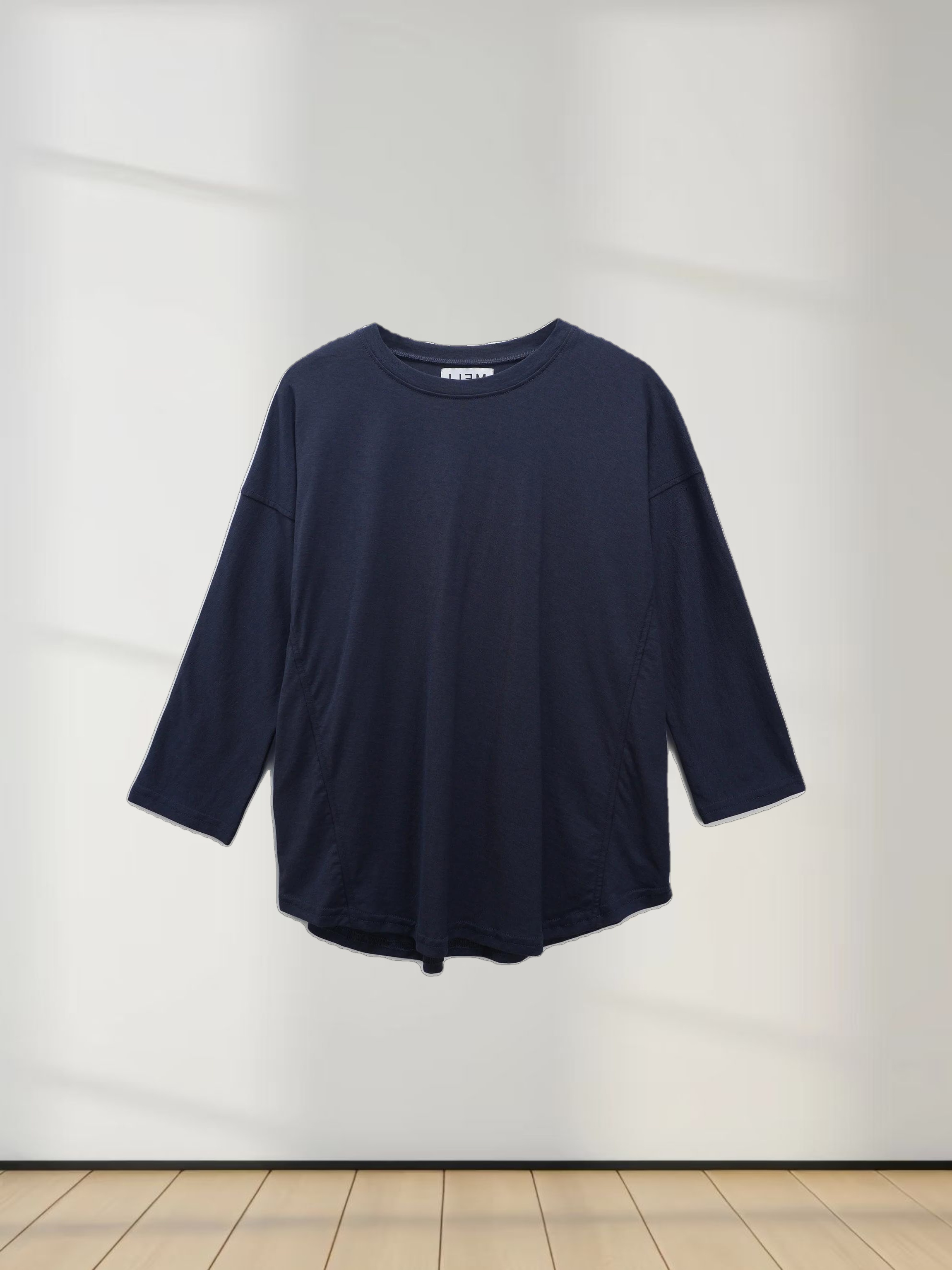 Pima Cotton Boxy Dolman Tee-Navy