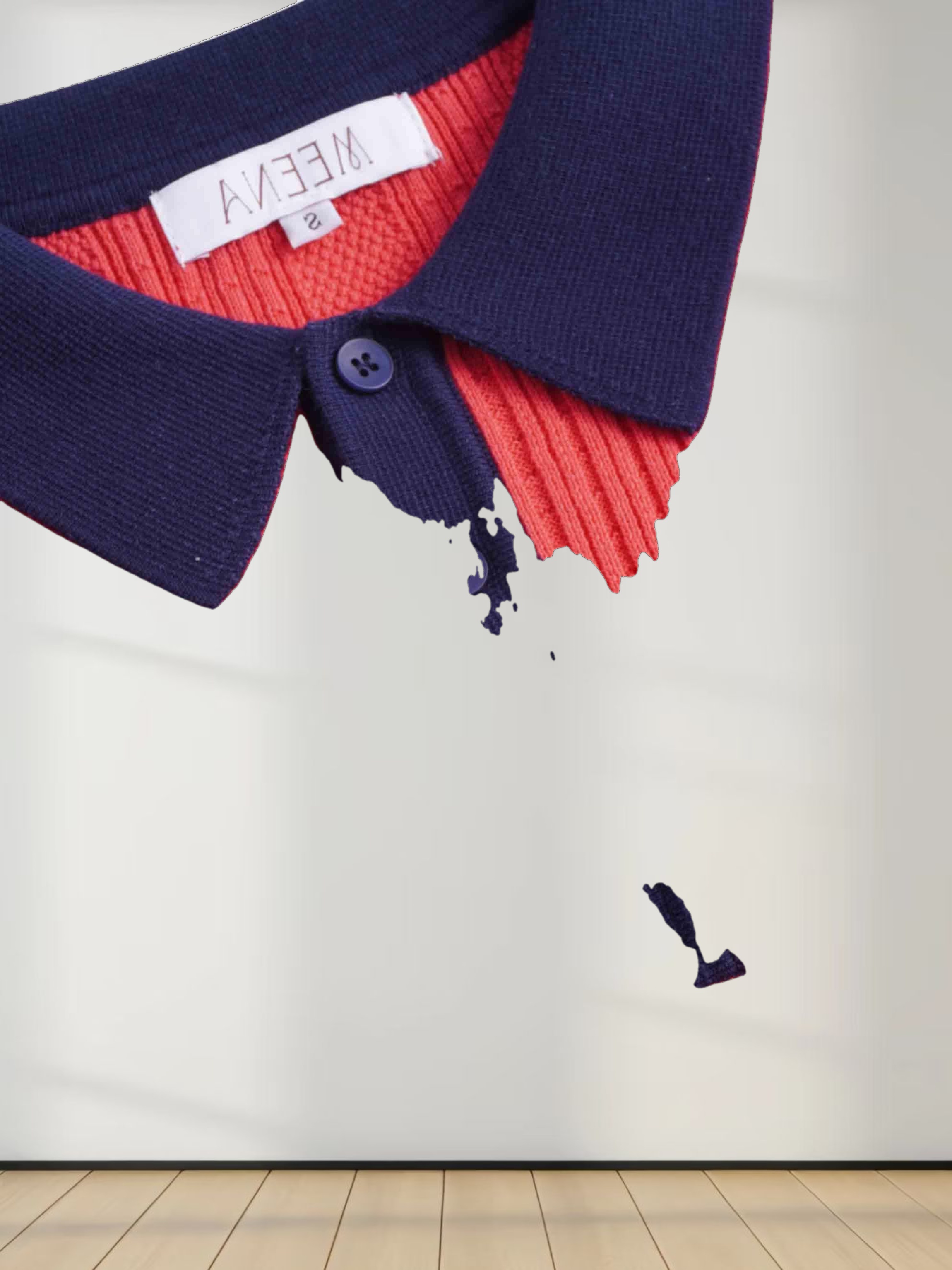 Knit Detail Collar Sweater-Fuchsia/Navy