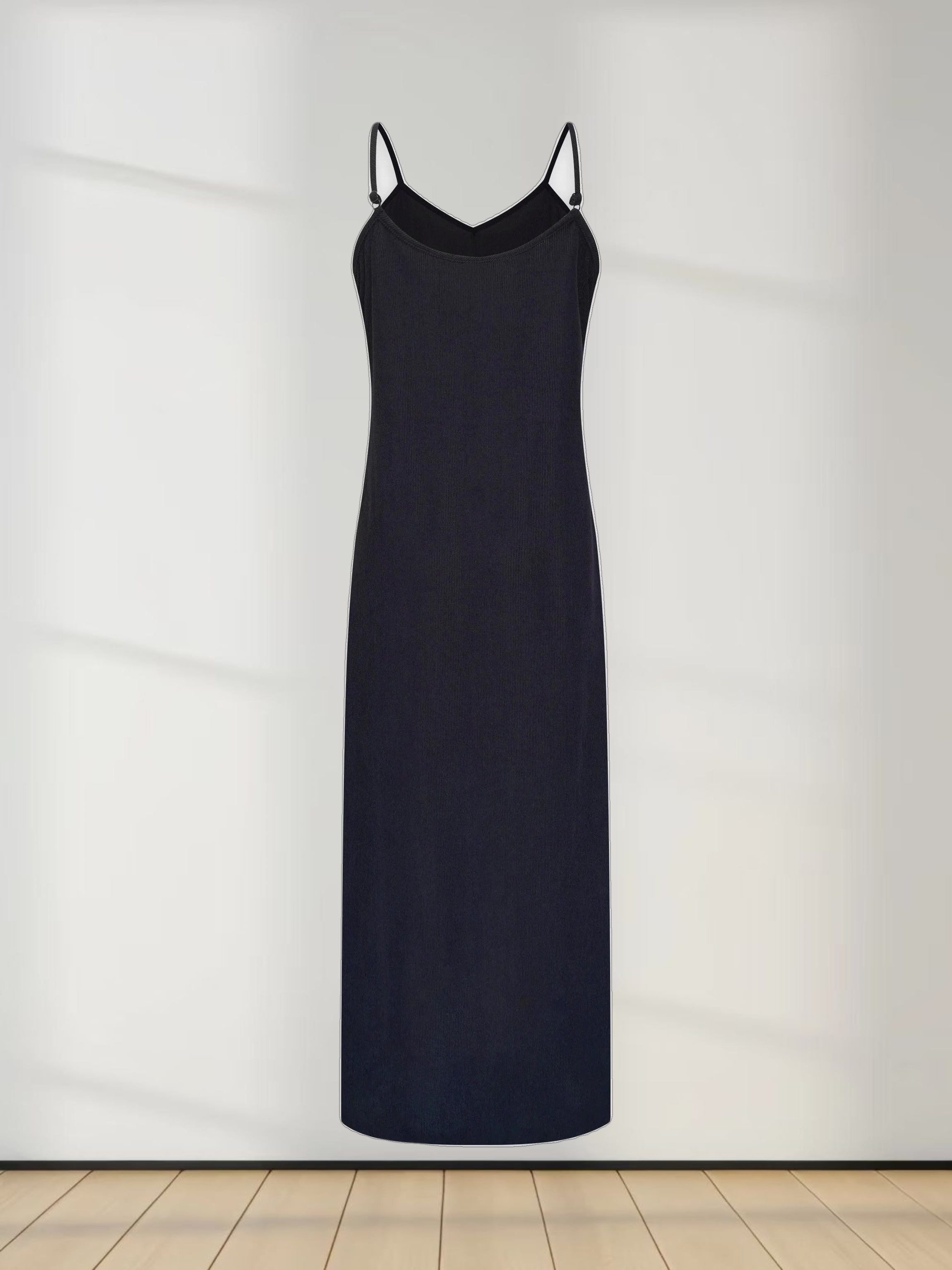 Corduroy Slip Dress-Black